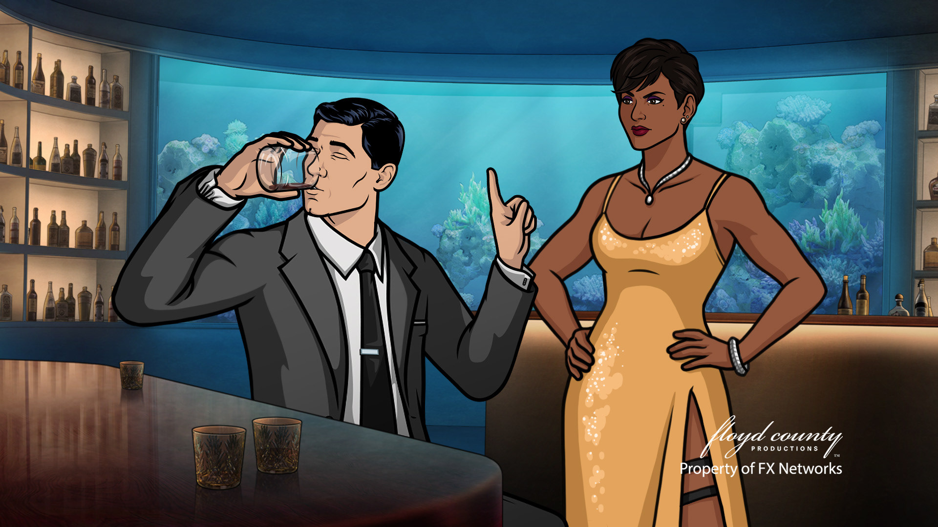 Once we got Zara's look down, we wanted to make sure she looked natural next to the main cast--here she is with Archer.