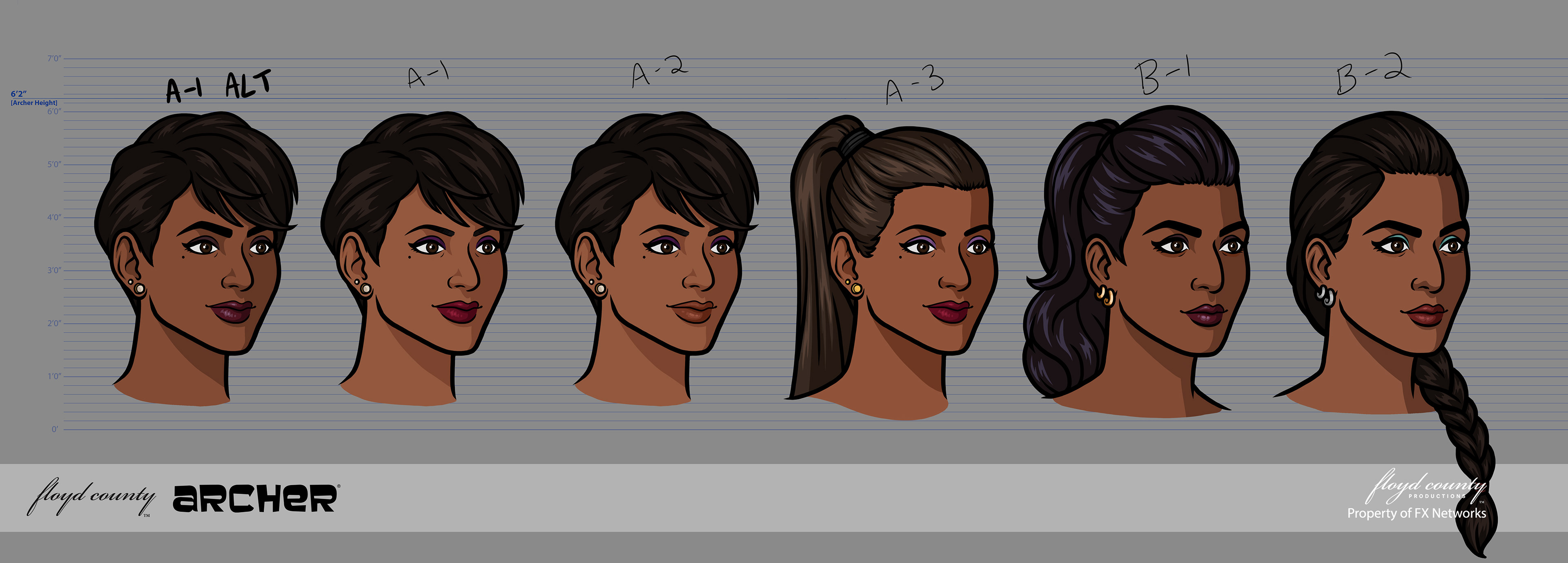 1401: Unused Zara Face Designs. I'm still very happy with how she turned out but I was rooting for B-1.