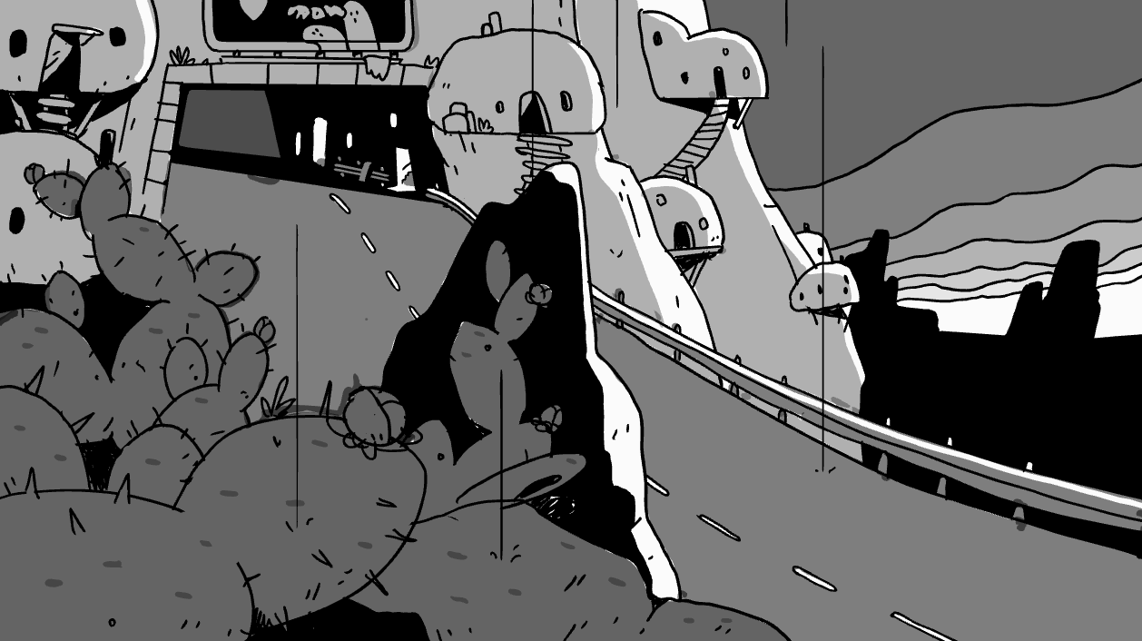 Returning home background rough for "Mujeres" storyboard animatic