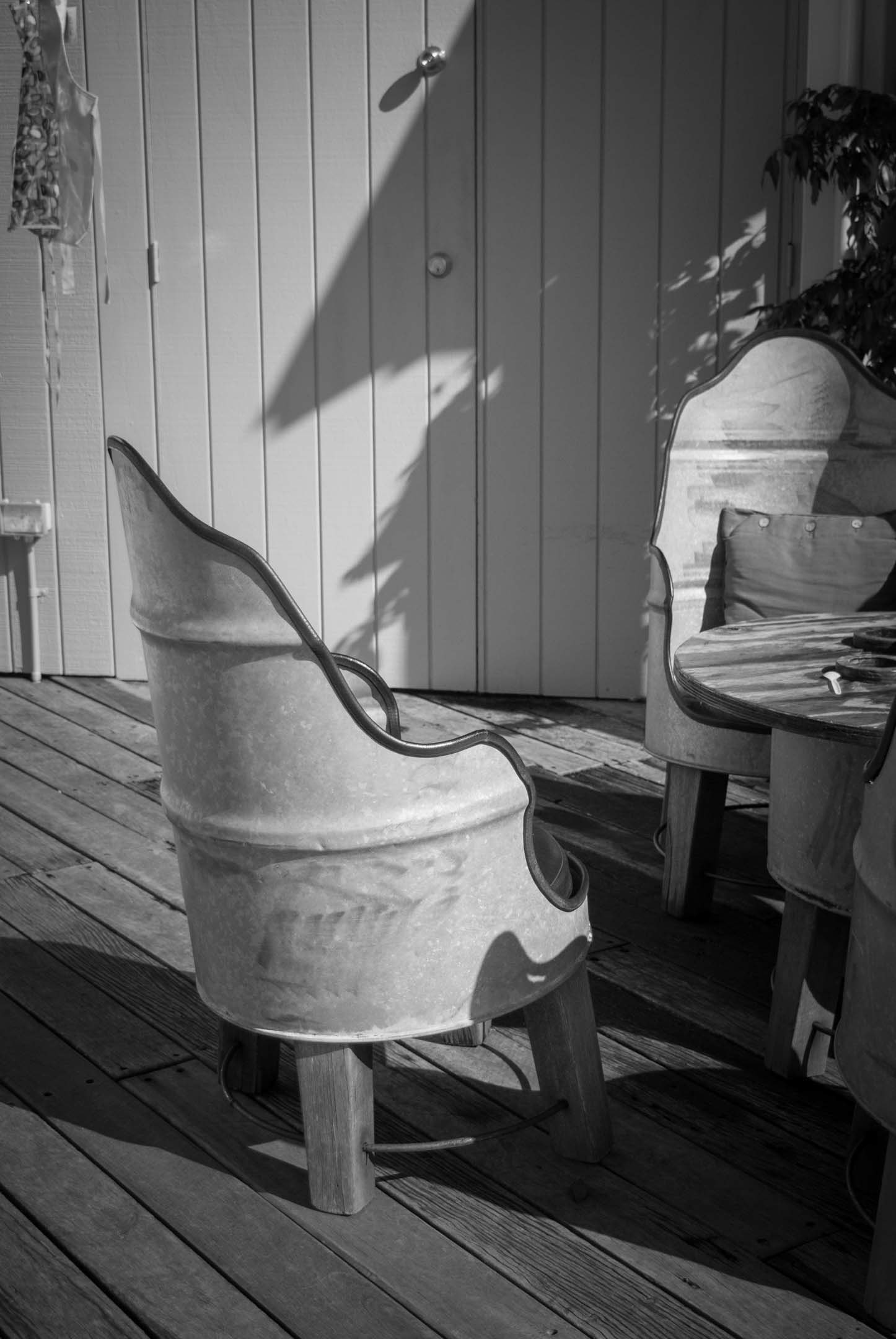 Here are some unique furnishings. They're all recycled - and the chairs from container drums!