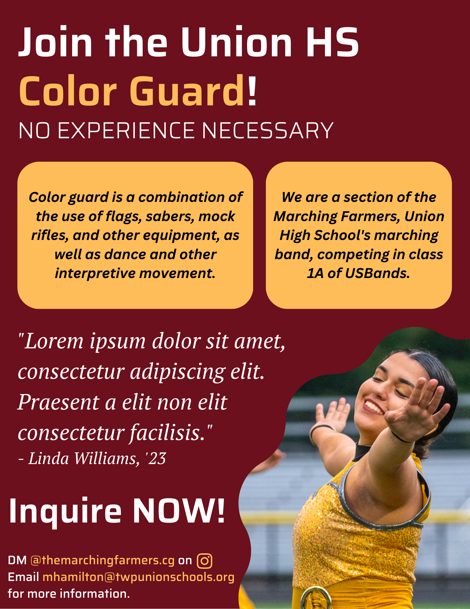 Poster for Union High School Color Guard (Canva, Spring 2023)