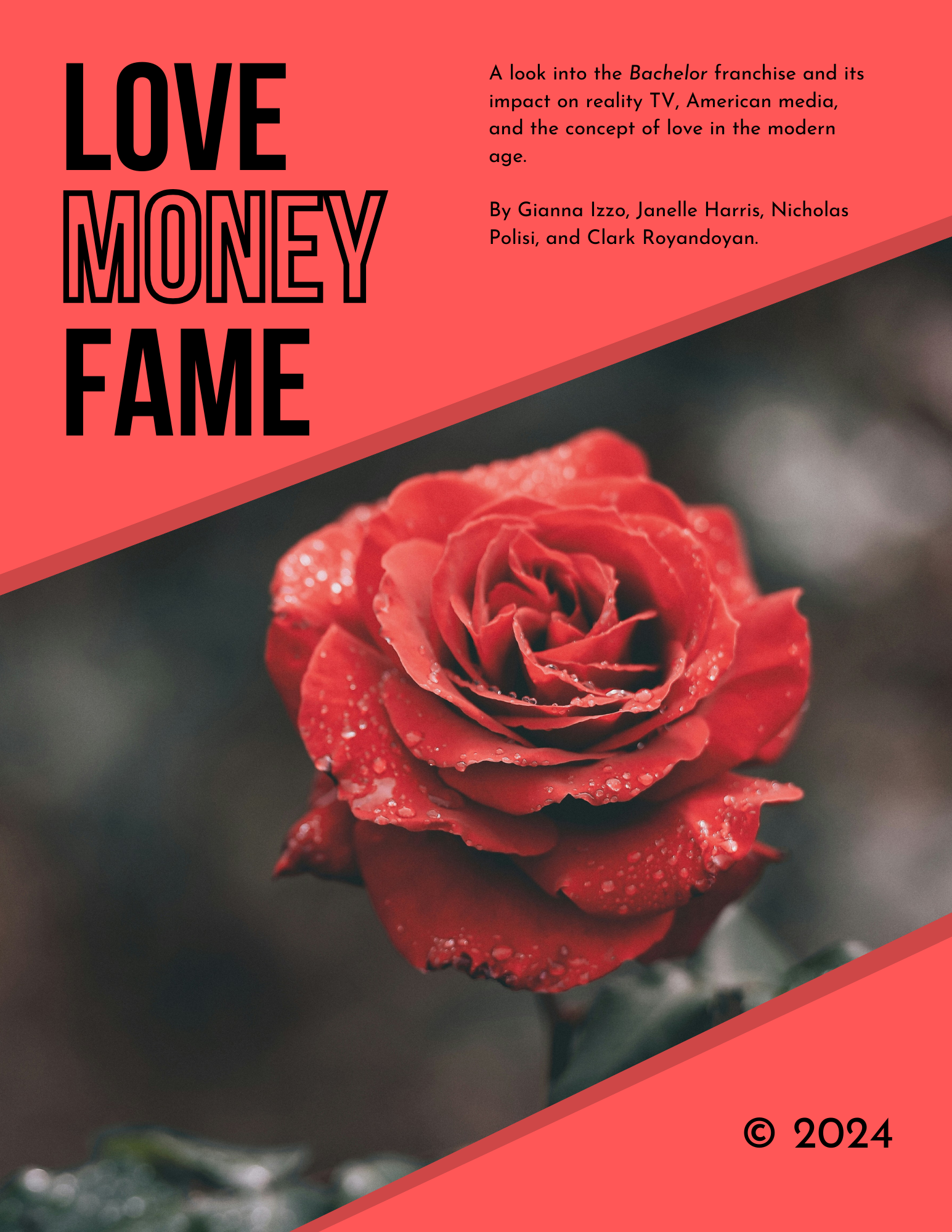 Cover for "Love Money Fame" book for TVR 26300 - Mass Media Research Methods (Canva, Fall 2024)