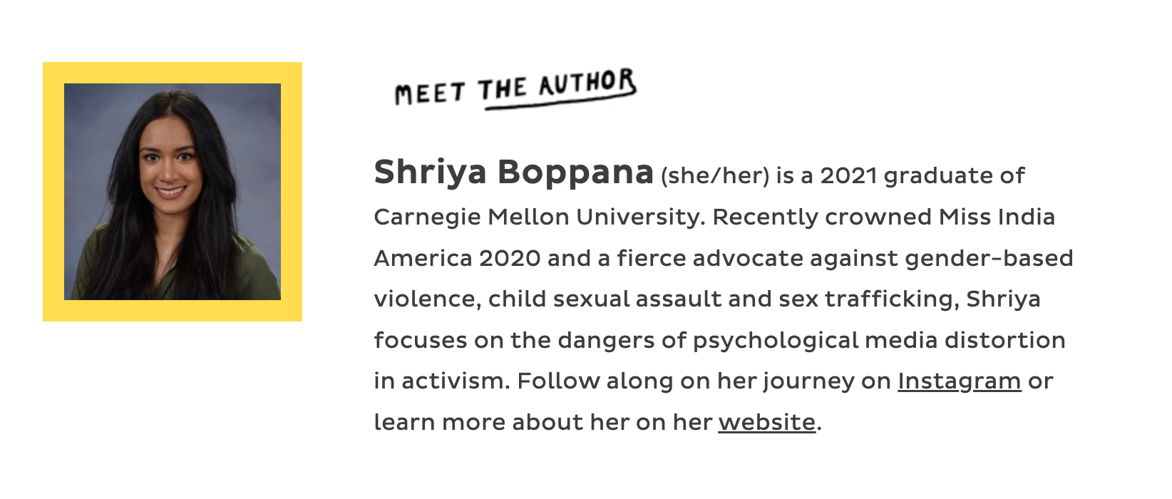 Shriya Boppana Malala Fund Author's Bio