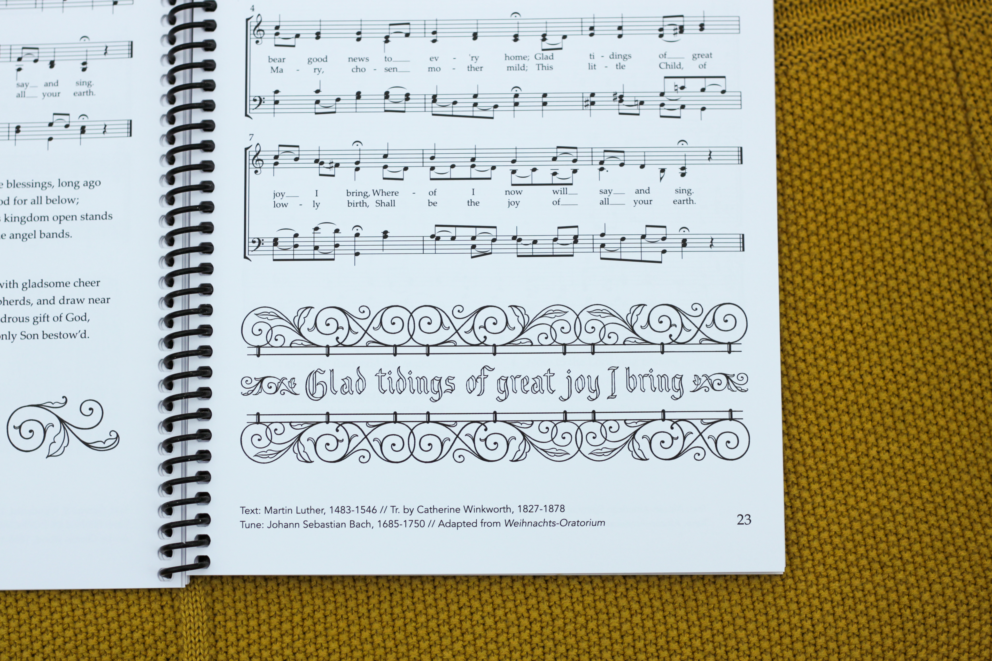 a decorative calligraphic verse to adorn the page for "From Heaven Above to Earth I Come"