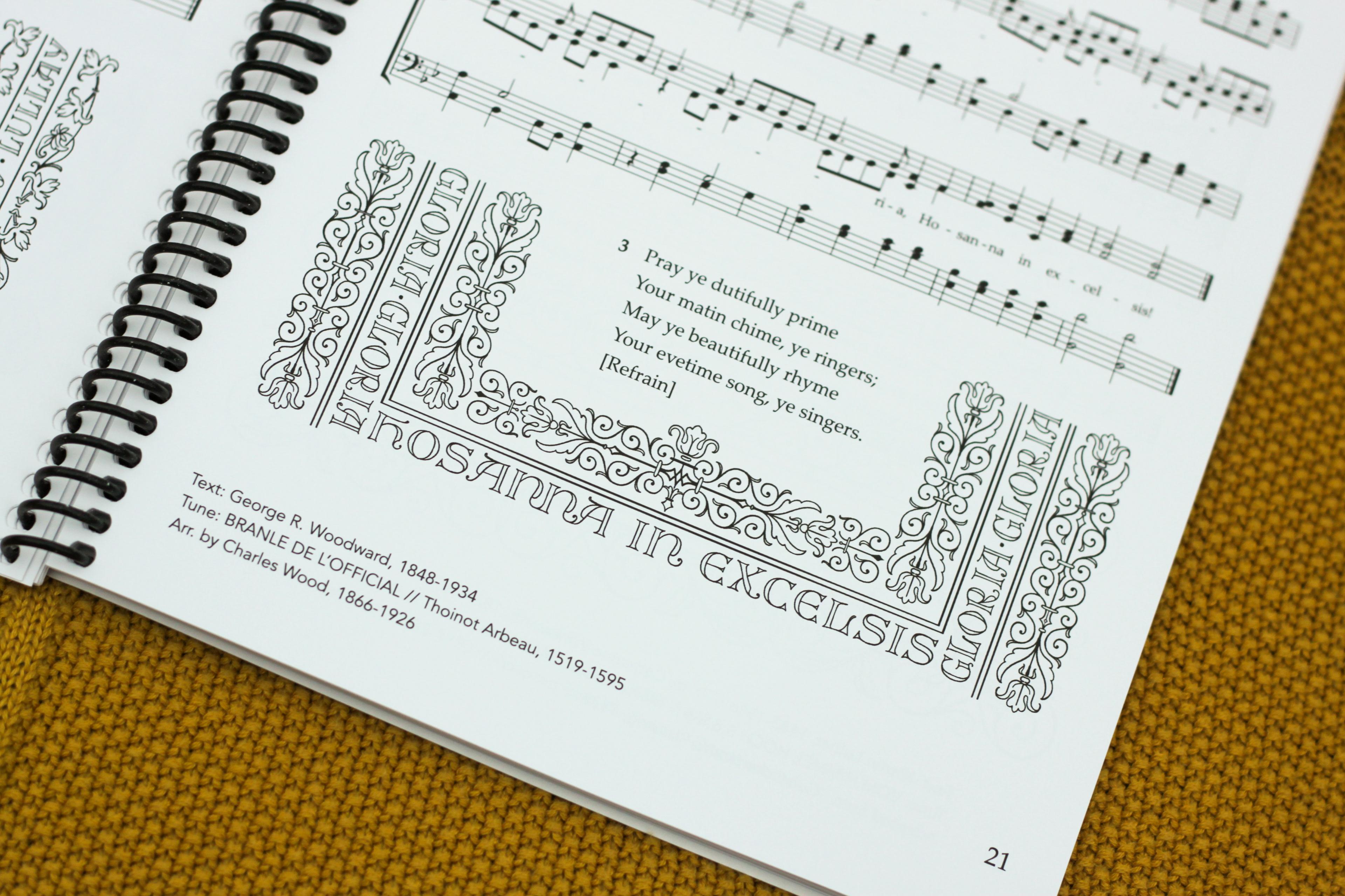 large spaces under short hymns provide a fun opportunity to incorporate both lettering and flourishing around the extra verses (as seen on "Ding Dong! Merrily on High")