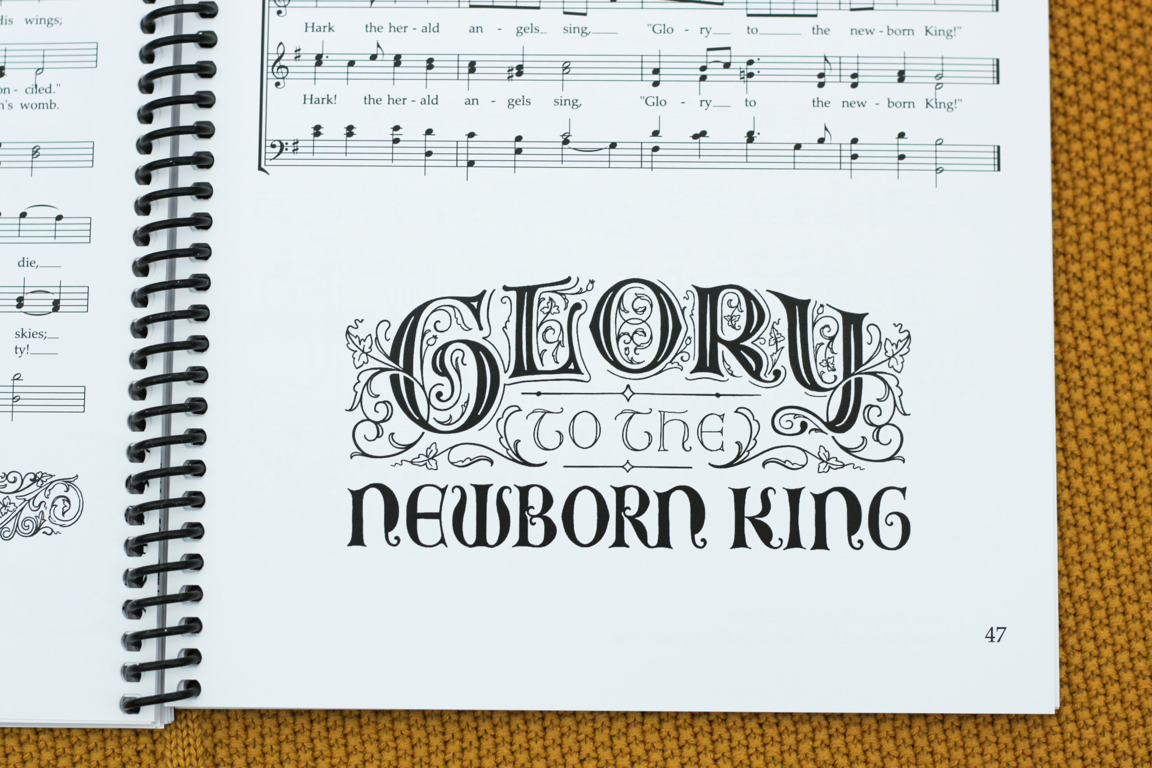 interior hand-lettered illustration from "Hark! The Herald Angels Sing"