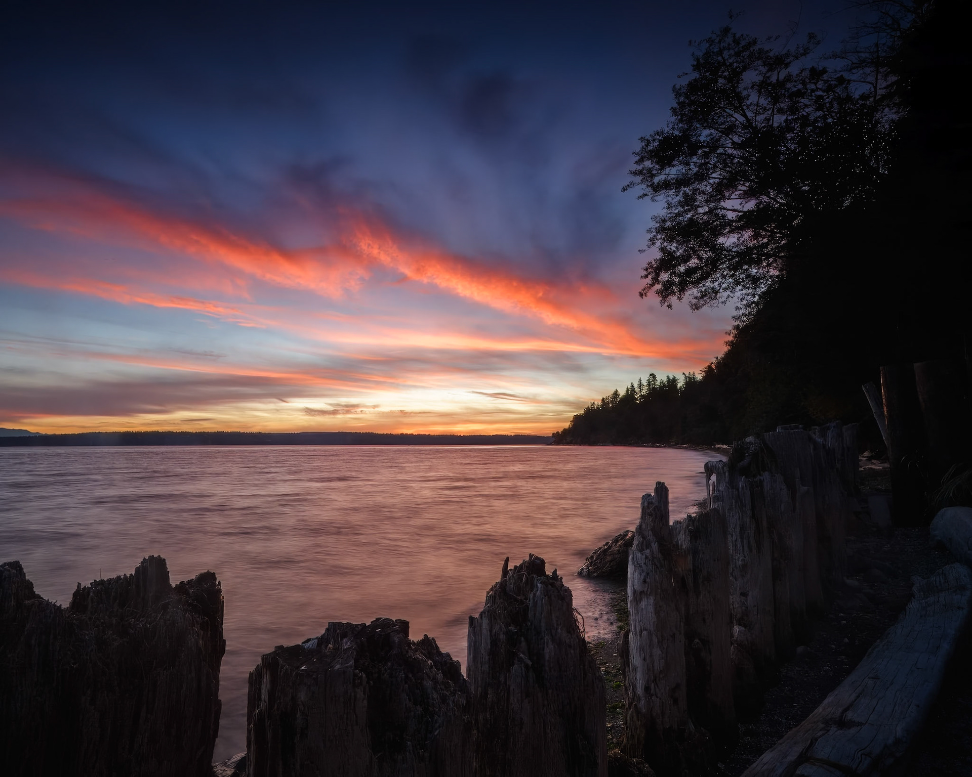 Intense pink and blue colors at sunset