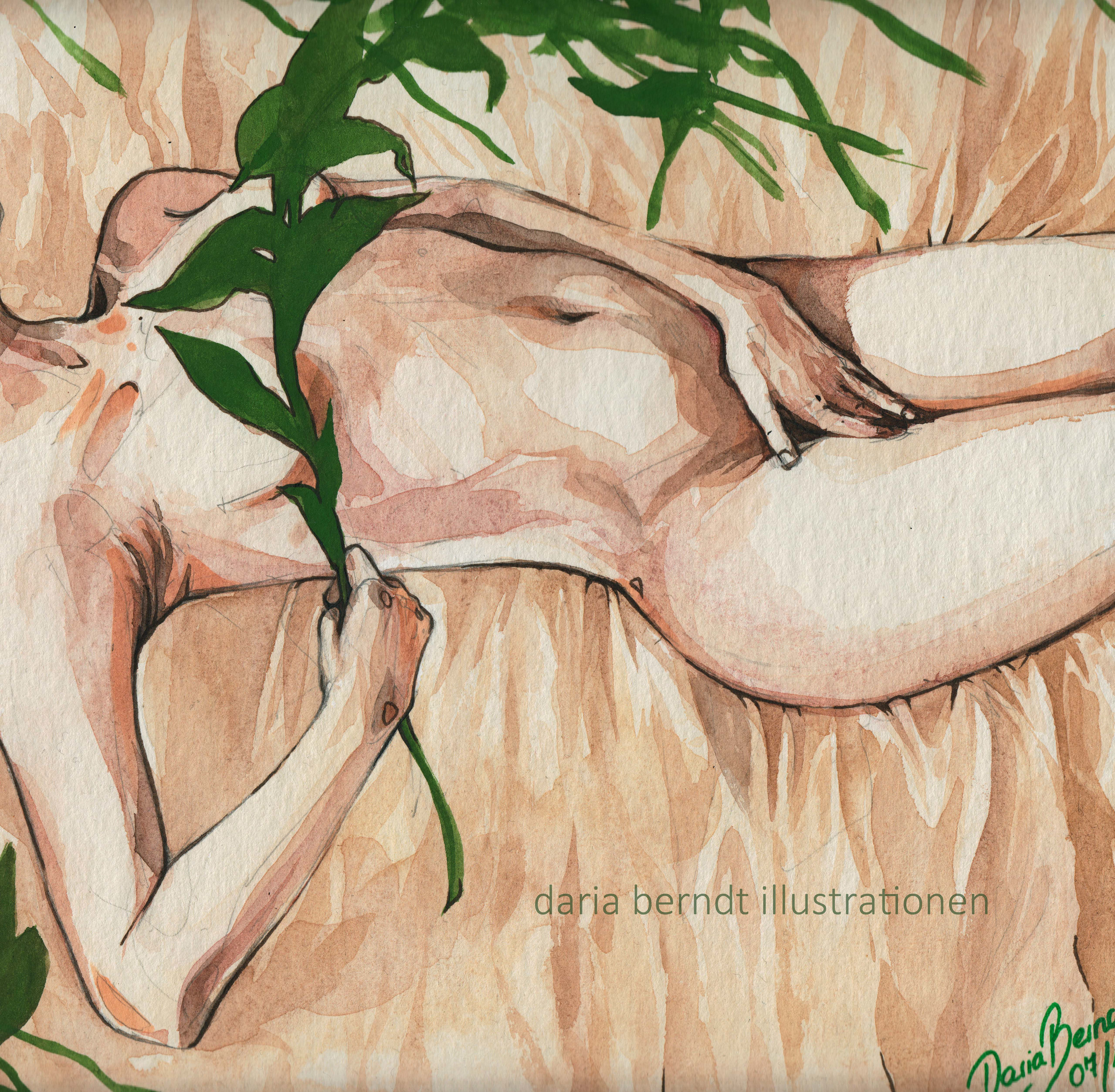 21006, Original. Aktstudie Blätter, DIN 30x30cm, Aquarell – 120 Euro inkl. Versand in DE