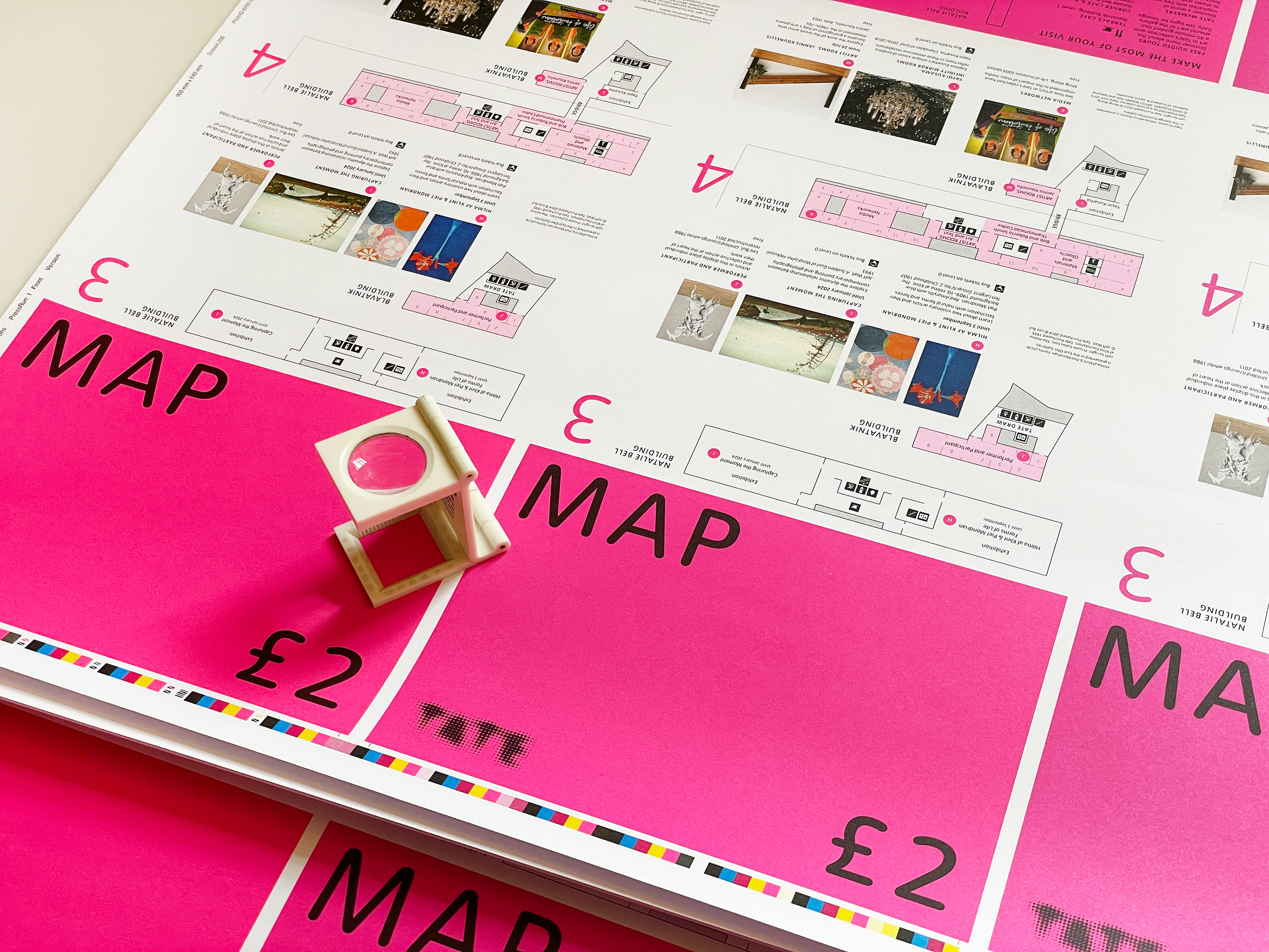 Printed proofs of the re-designed Tate Modern A5 visitor maps