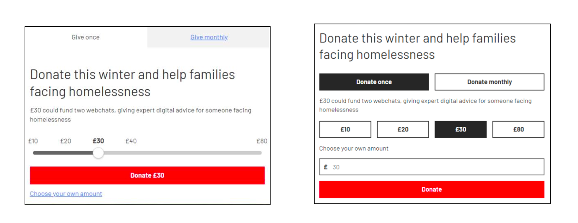 Comparison of Donate Component Before and After Redesign