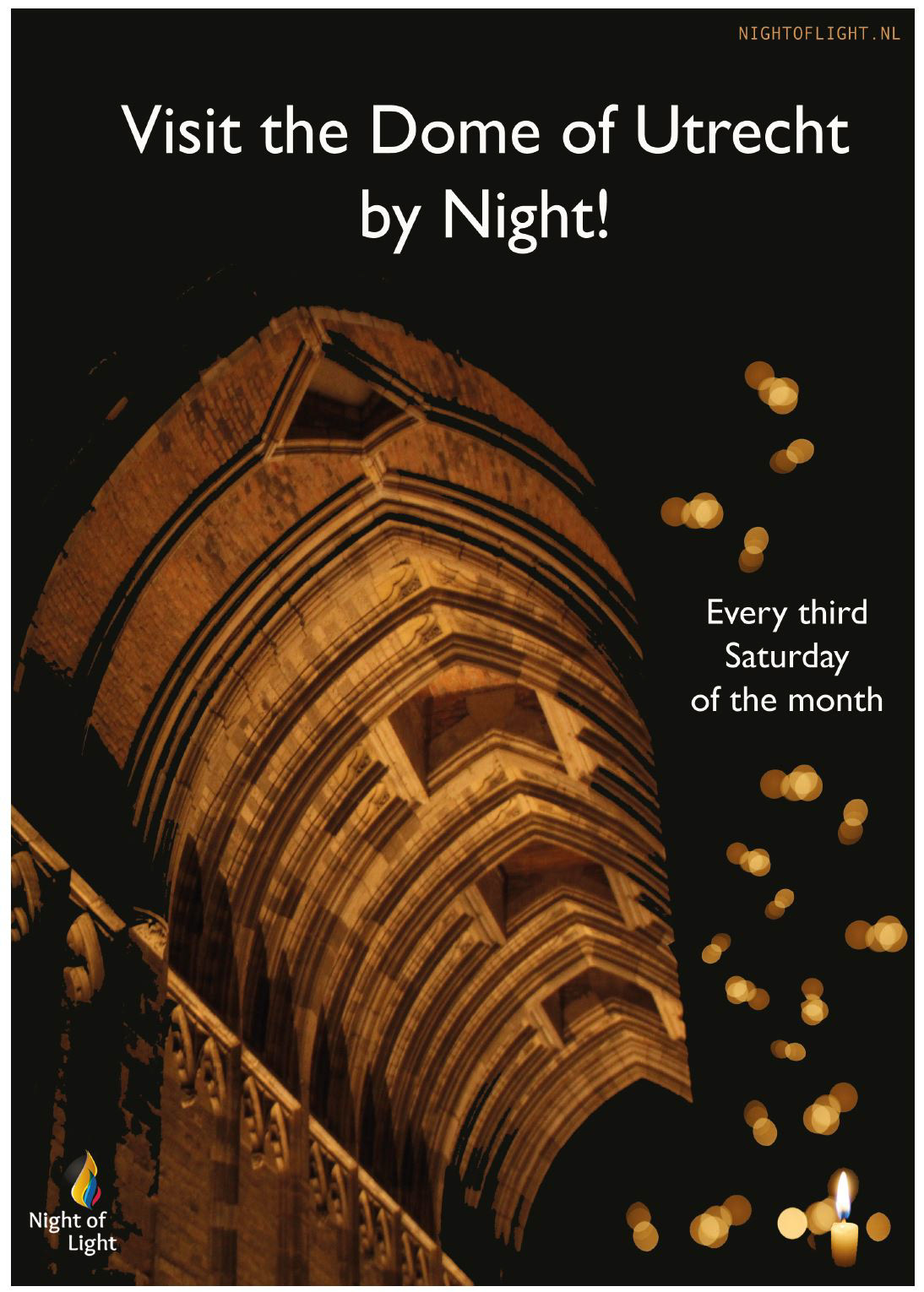 Night of Light Poster: This poster was created as an 'advertisement' for the monthly Night of Light event for the Dome of Utrecht, the Netherlands in 2016. The photograph was taken by myself and later edited for the purpose of this poster. 