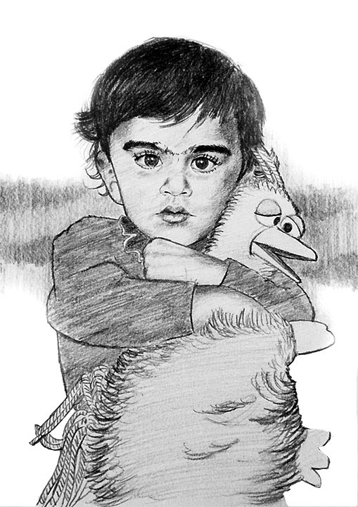 "Boy with Big Bird" Grahite on Paper