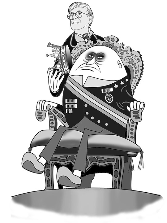 Evil dictator The Great Rumpty D and his crownkeeper