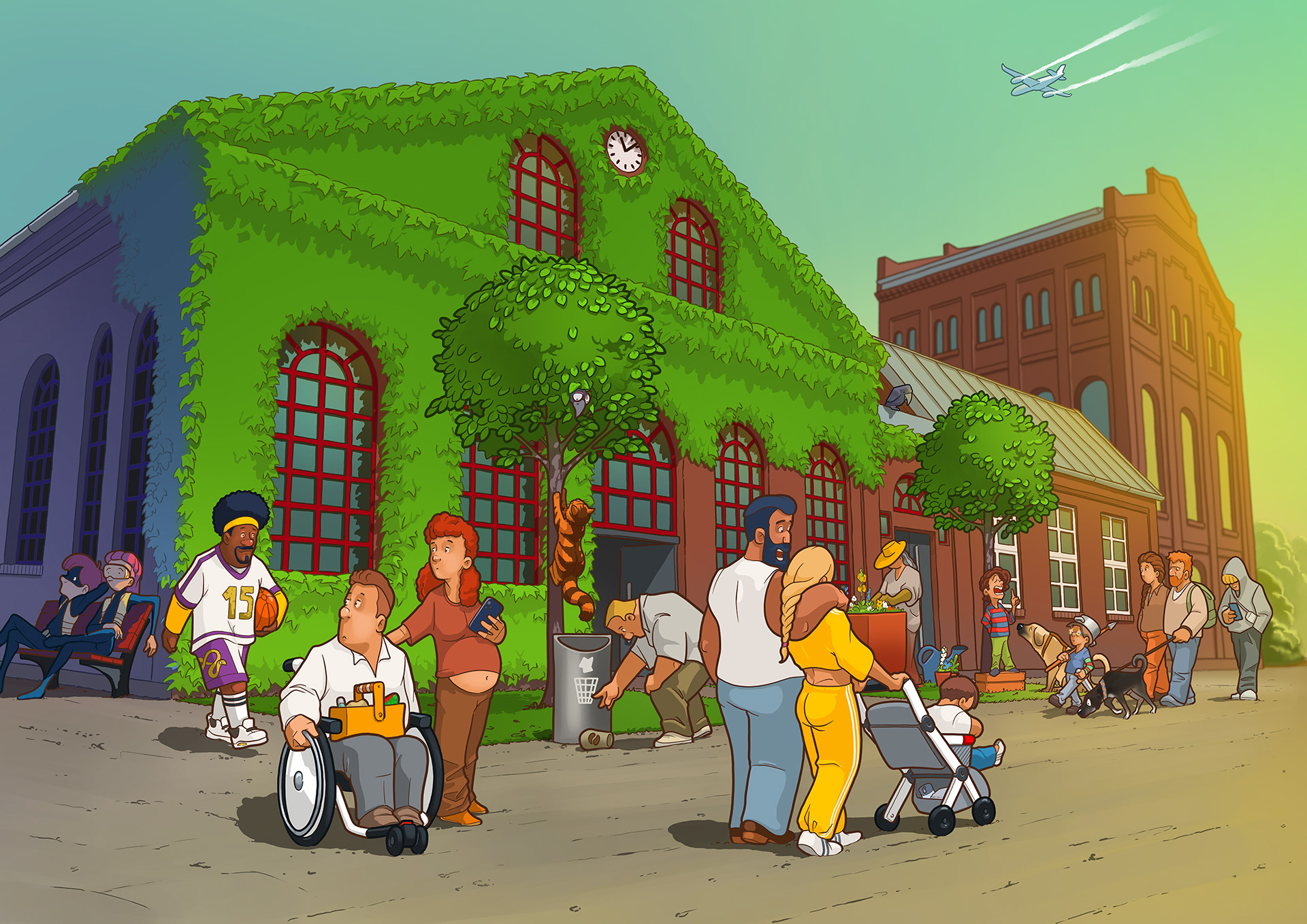 Bunte Illustration der Künstlerzeche Unser Fritz 2/3 im Herner Stadtbezirk Wanne.