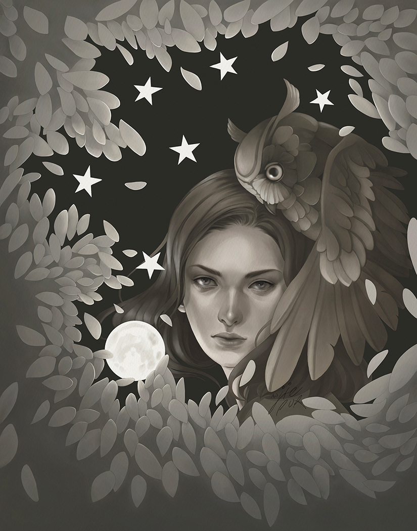Moon Collector, Buho, digital drawing, 2021