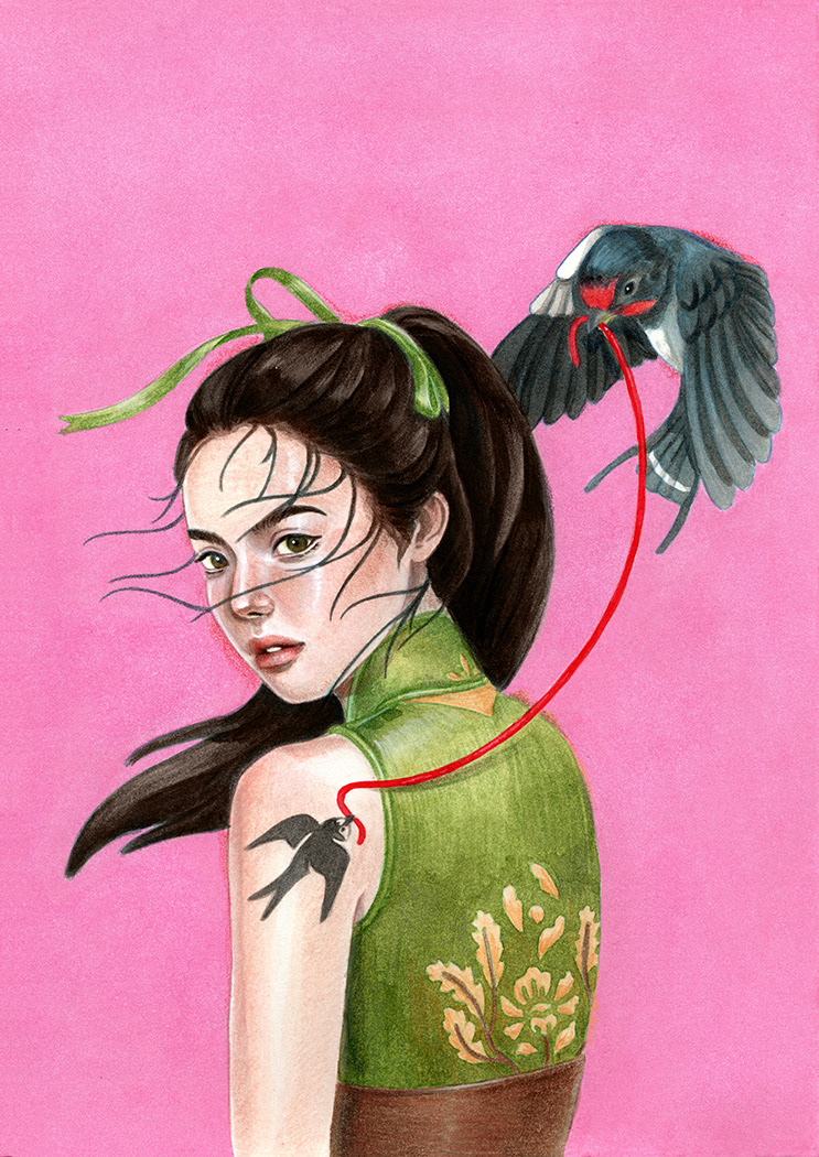 The Messenger of Spring, acrylic & colored pencil on watercolor paper, 2022