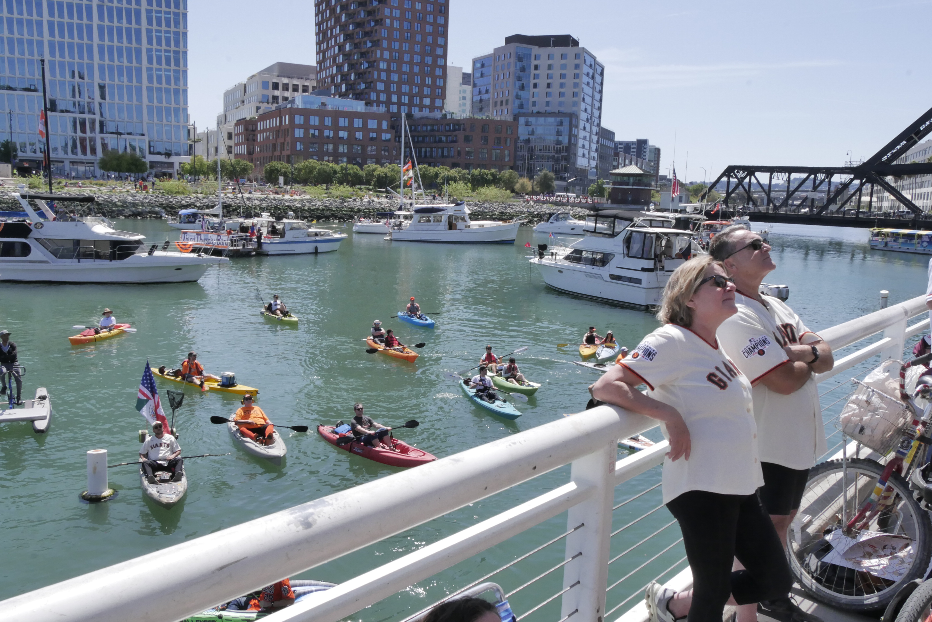 Boaters, kayakers and fans enjoy opening day from McCovey Cove on Friday, April 4, 2025. (Klyde Java special to Golden Gate Xpress)