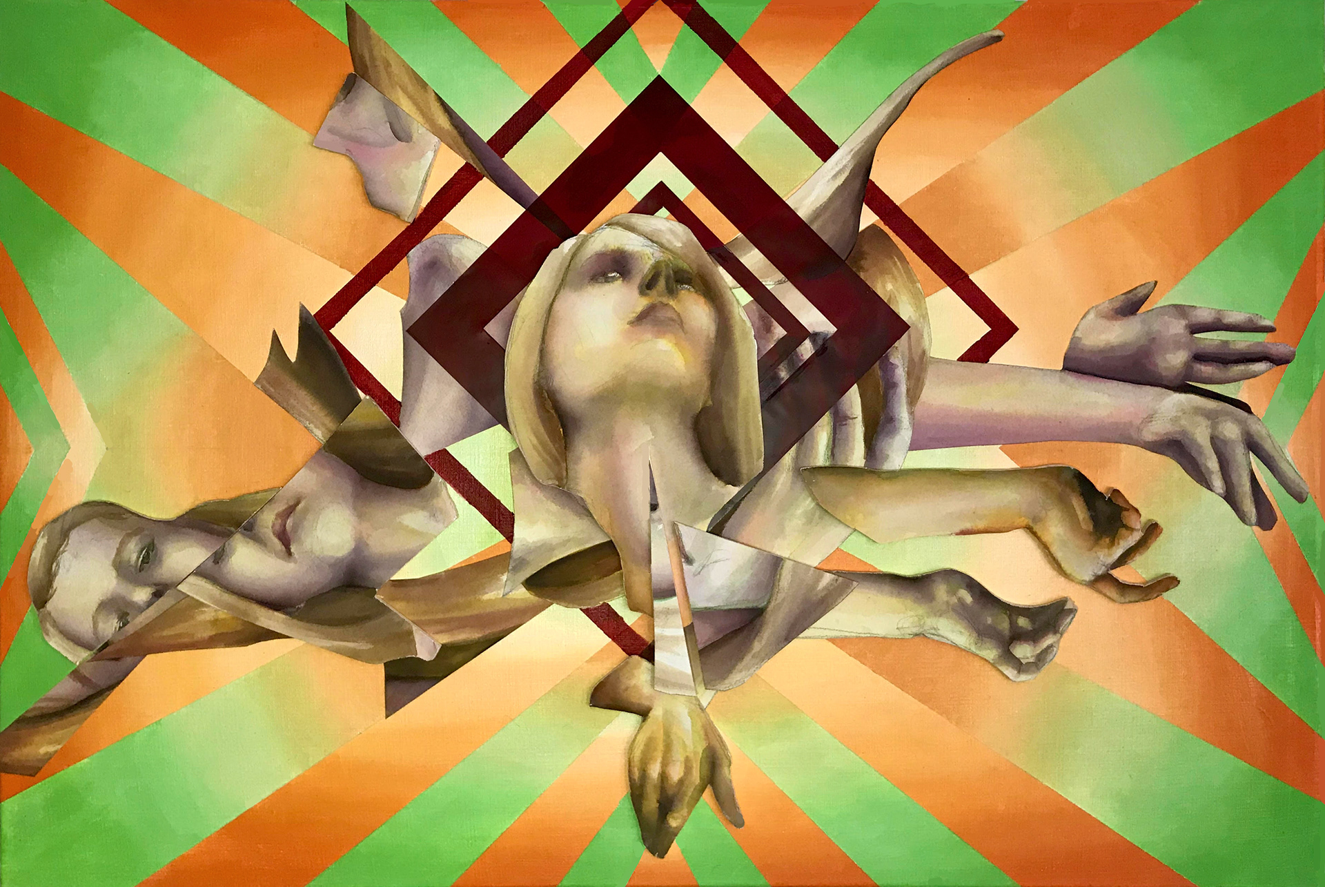 The Many Hands of Progress, 42" x 20", mixed media, 2020.