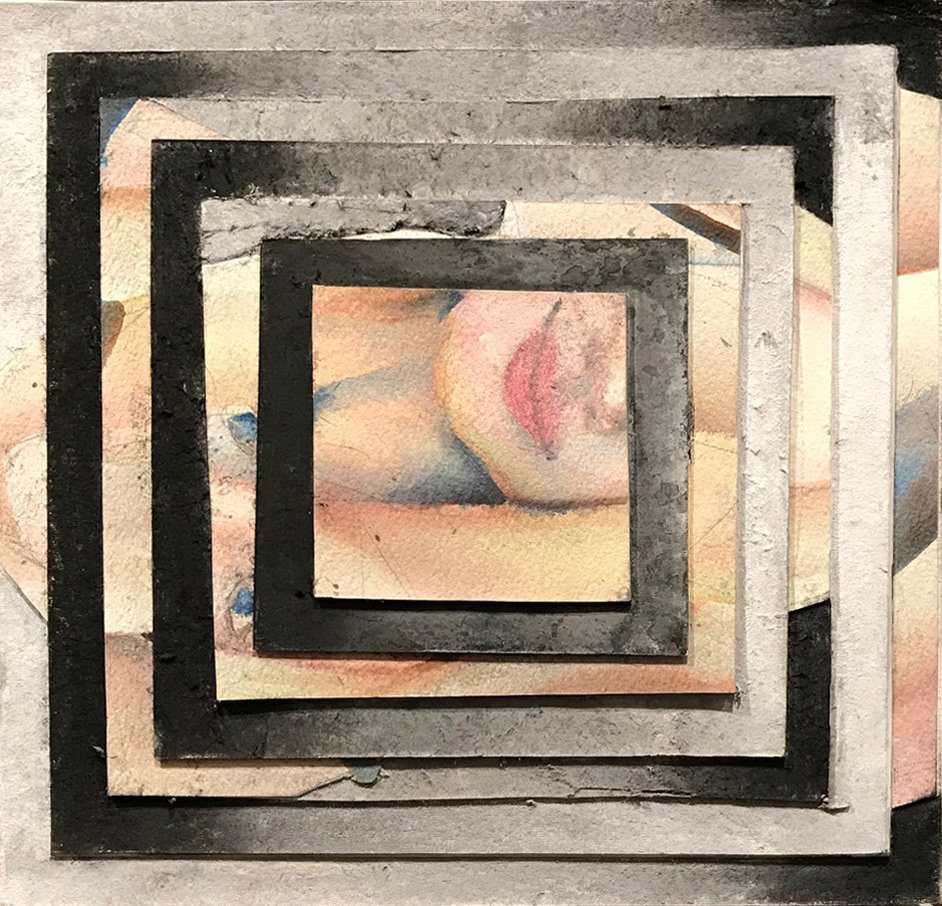 Turn Me #1, chalk, watercolor, matboard, 9"x9" (Sold)
