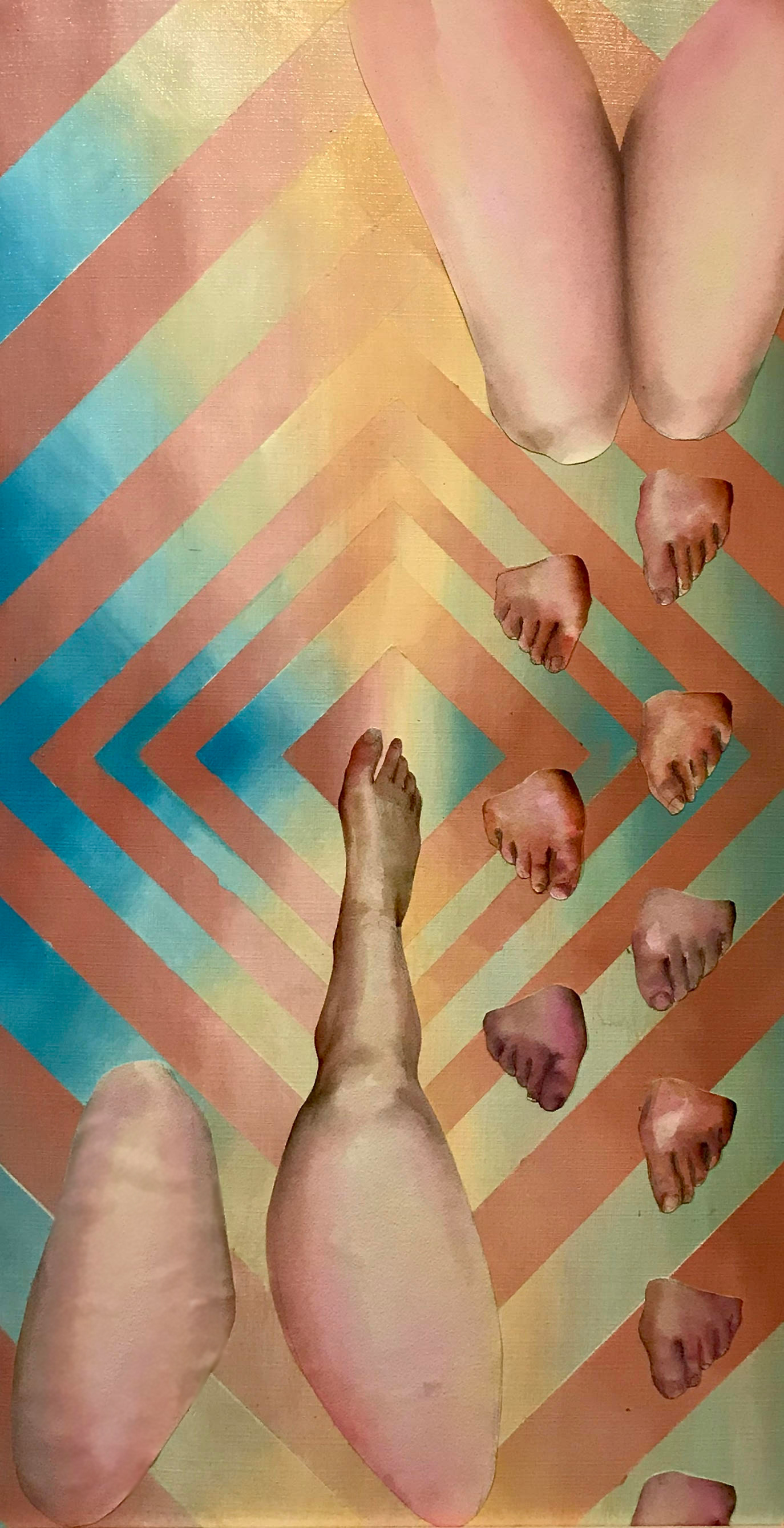 Sink, Step, Walk, watercolor, oil, 19" x 33"