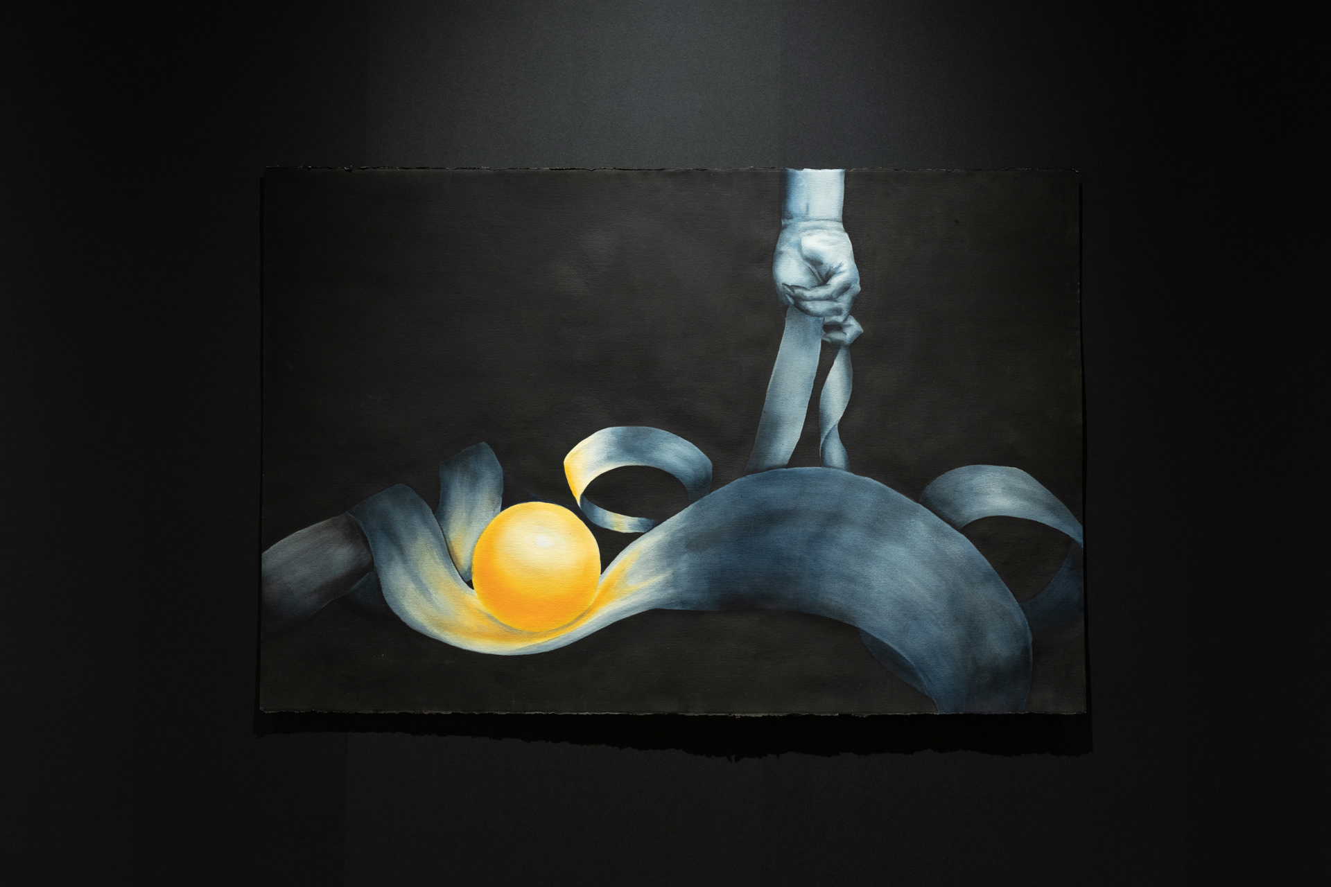 “You’re spiraling. When you come to you feel as if you are rolling forward on a smooth surface. You slowly spiral upwards until you reach the end”, watercolor and ink on cold pressed paper, 40”x60”, 2023.