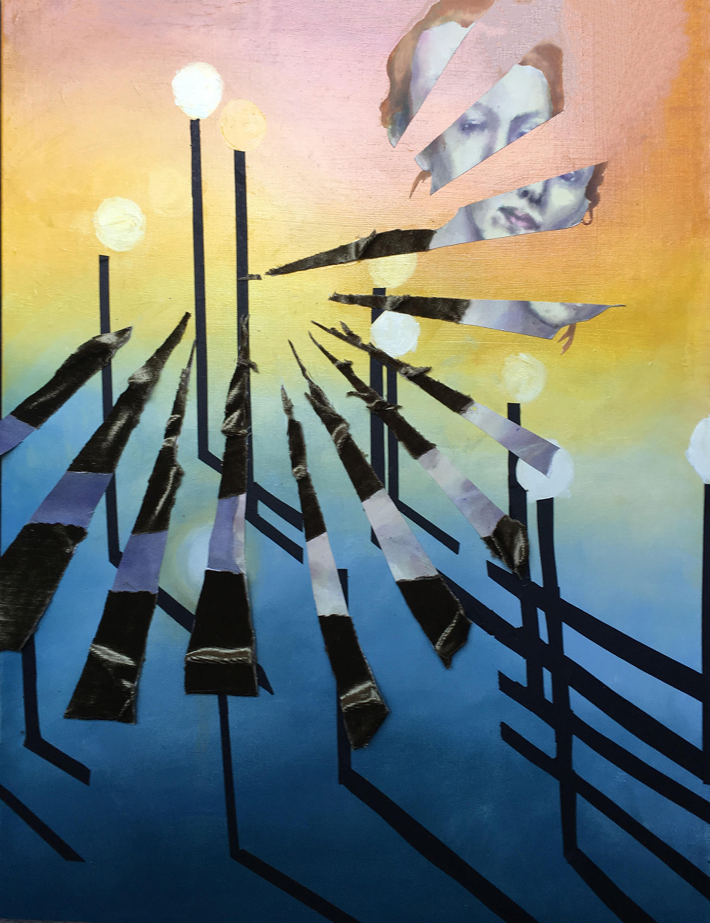 Don't Go Full Circle, watercolor, velvet, oil, 24"x30"