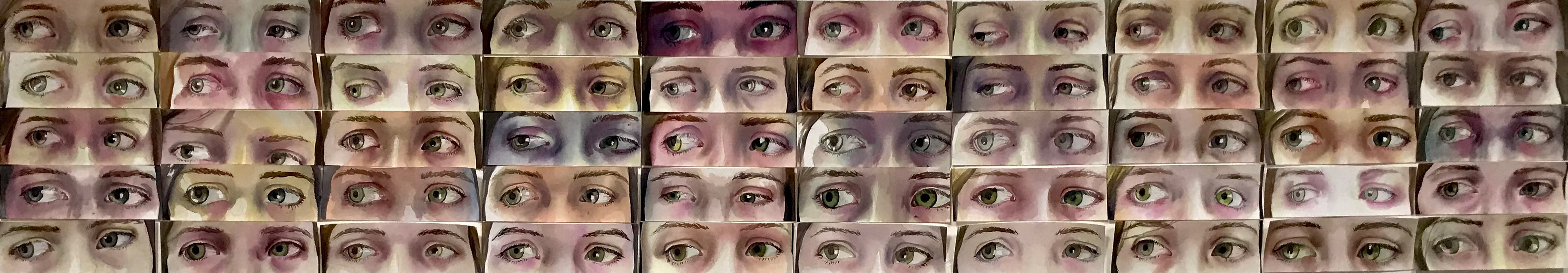 "50 Days of Remembering", watercolor on paper, 50 individual studies of remembering on 2"x6.5" paper, 2021.