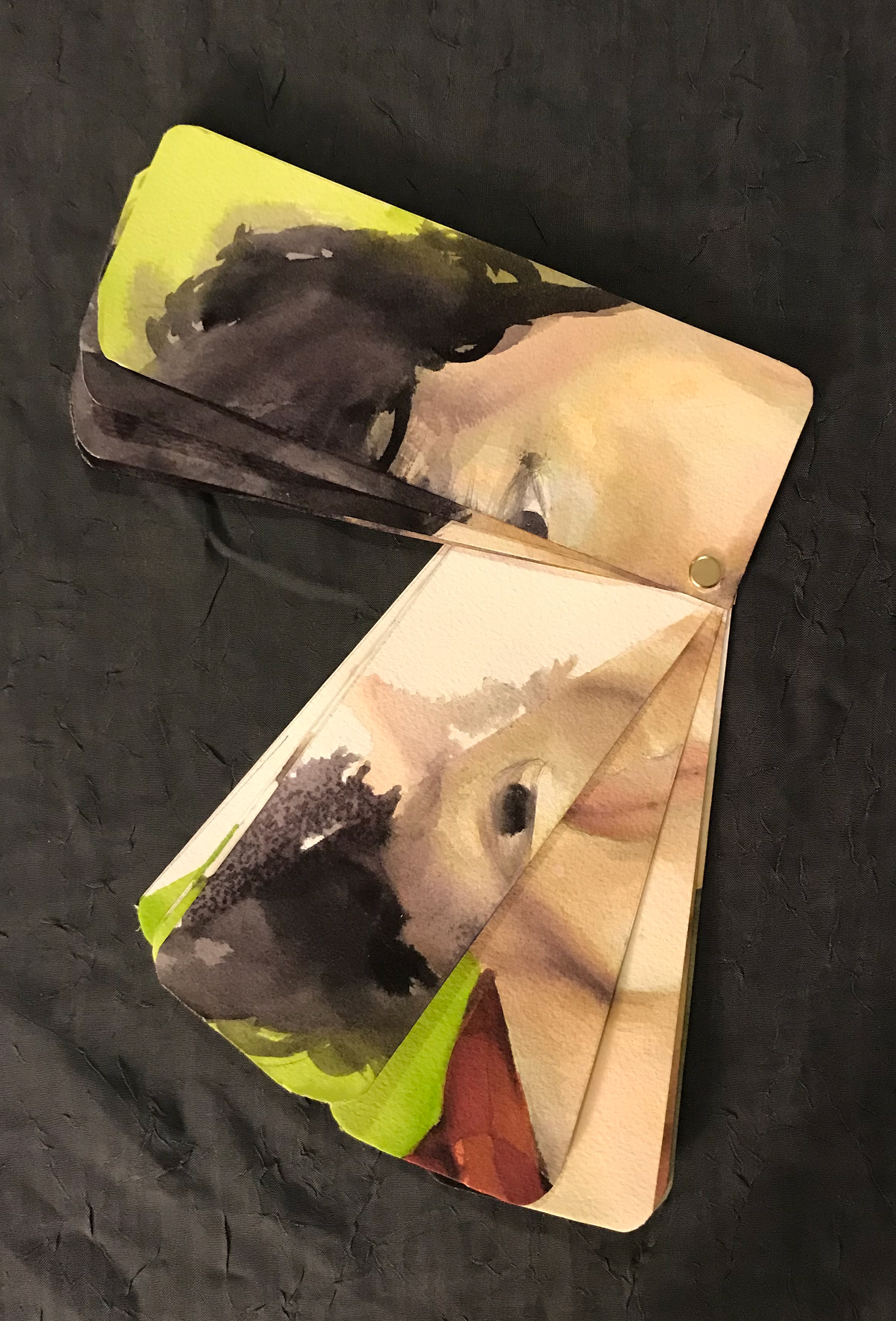 Color Swatches (Daniel), watercolor on arches cold pressed paper, 2" x 9" closed, 19" x 15" open, 2020.