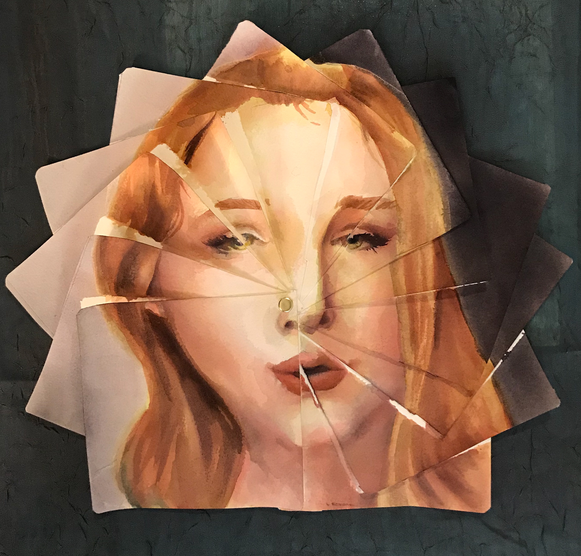 Color Swatches (Mary), watercolor, 5" x 5" closed 11" x 12" open, 2020. 