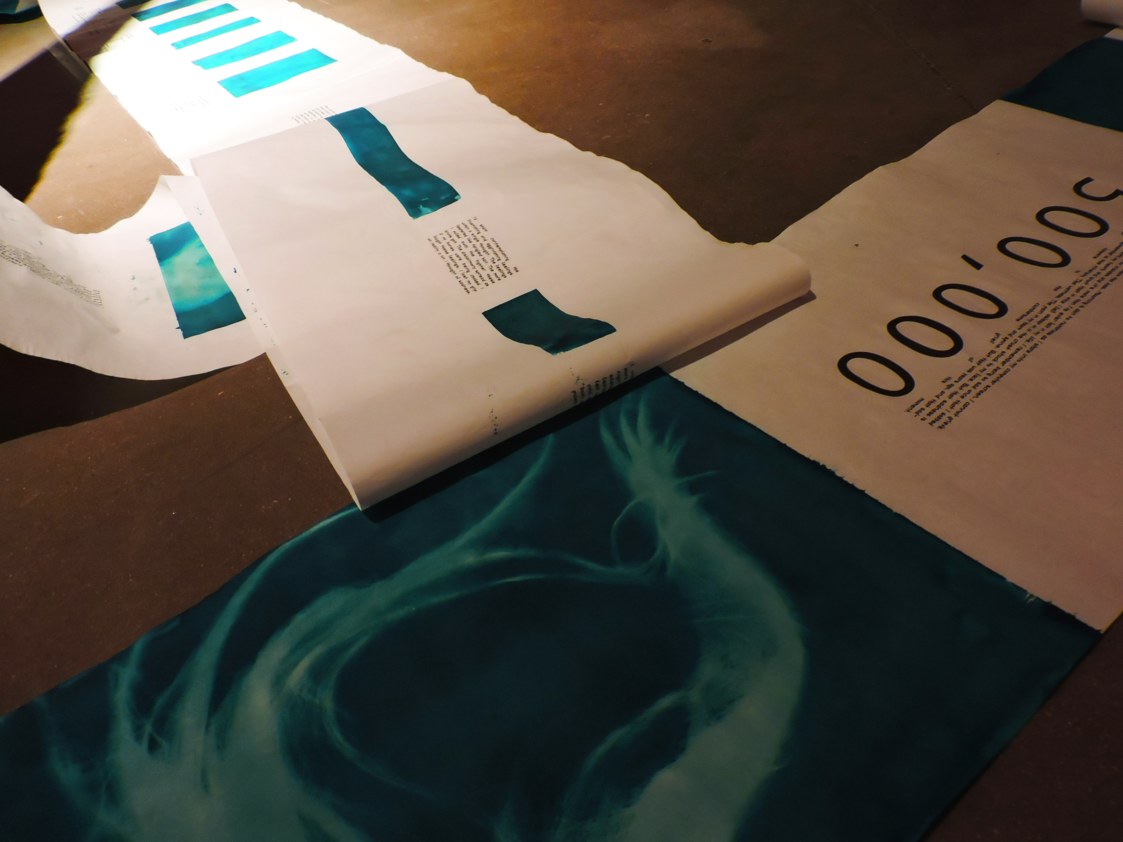 Anamnesis, installation view, cyanotype and inkjet print on vellum, 168’ x 16”, 2021.