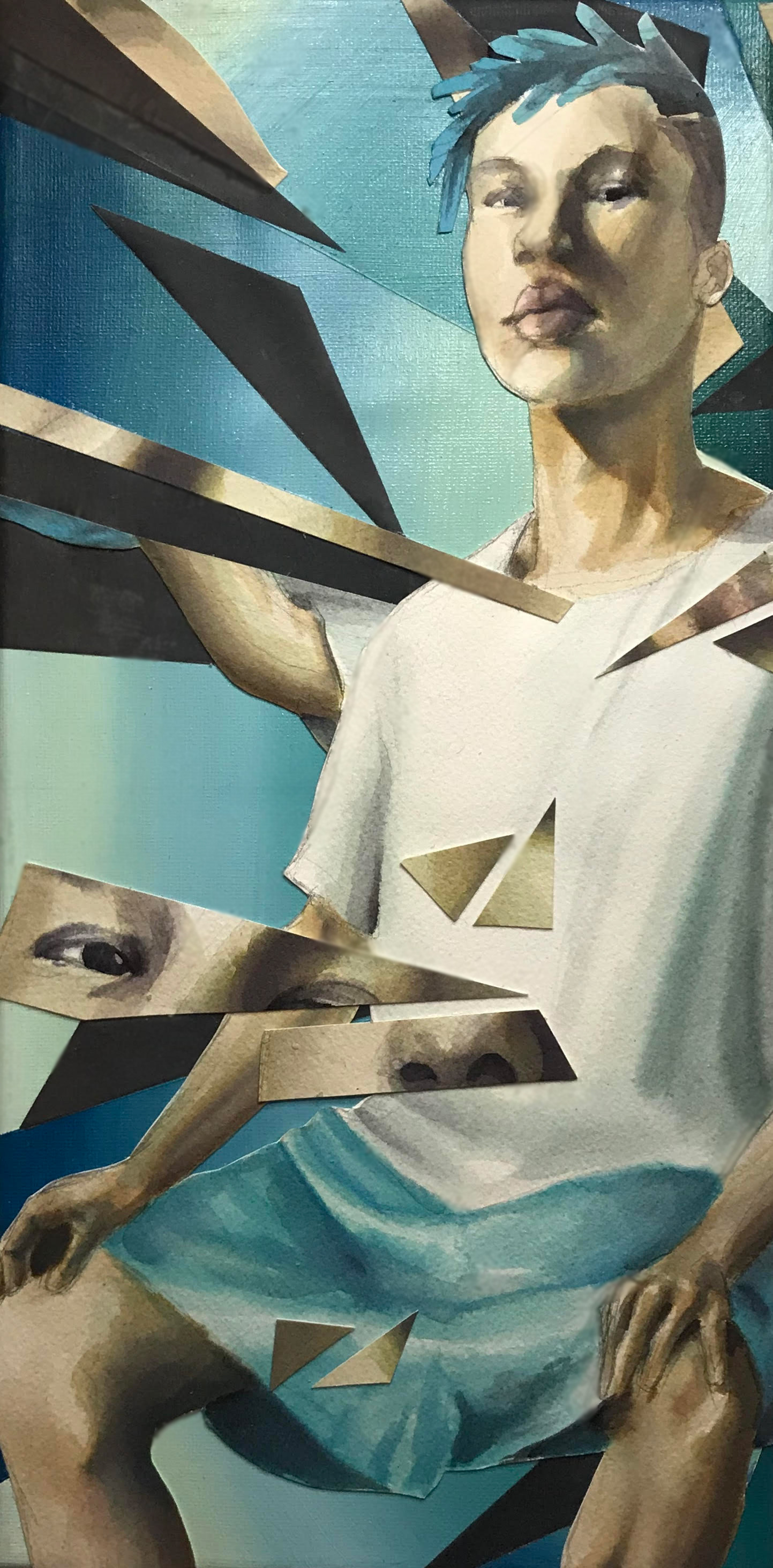 "Elevate", 7" x 14", watercolor and oil on canvas, 2020.