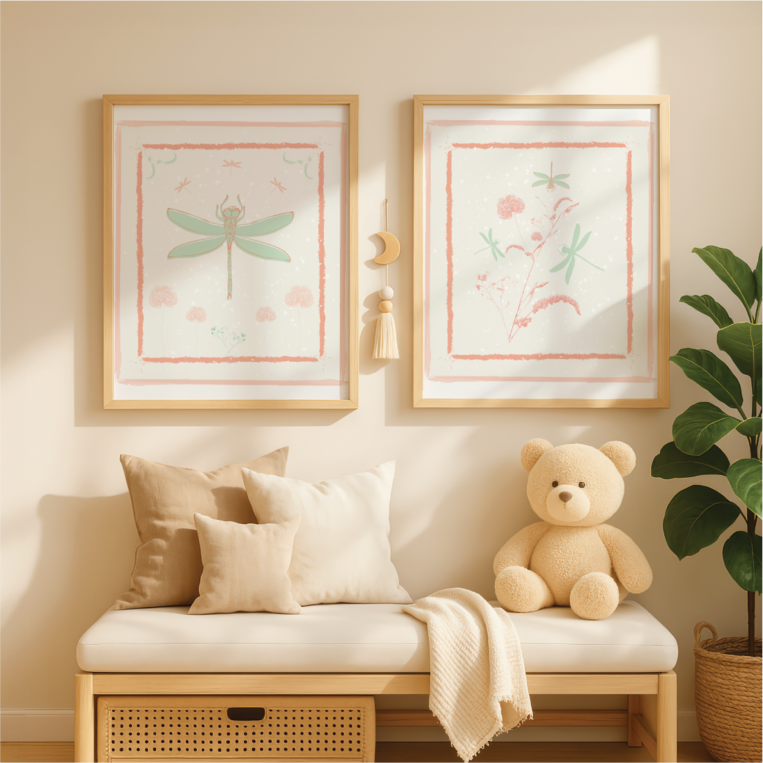 Dragonfly Dreams - Framed Paintings in Coral