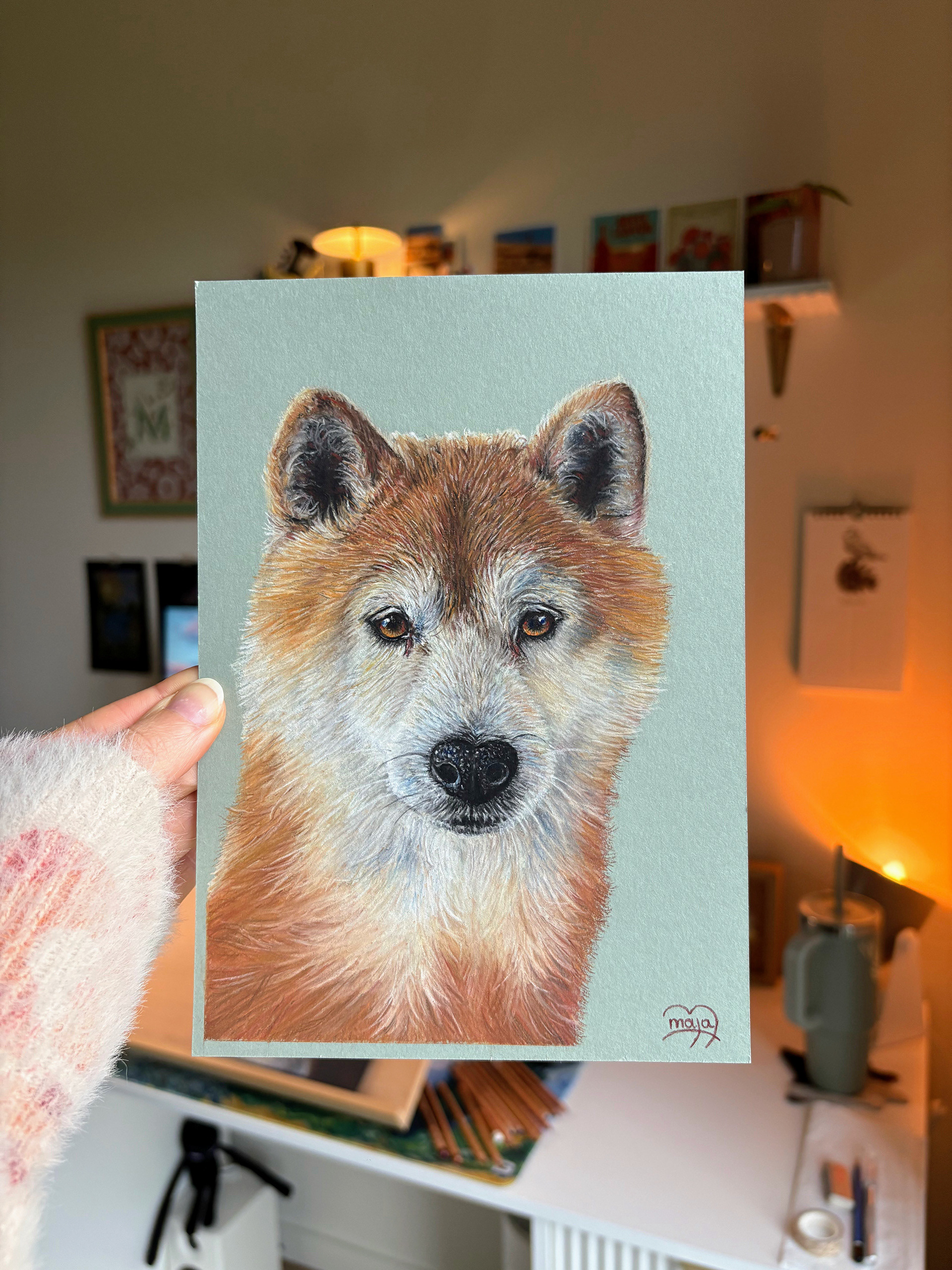 Shiba Inu on A5 grey/green paper