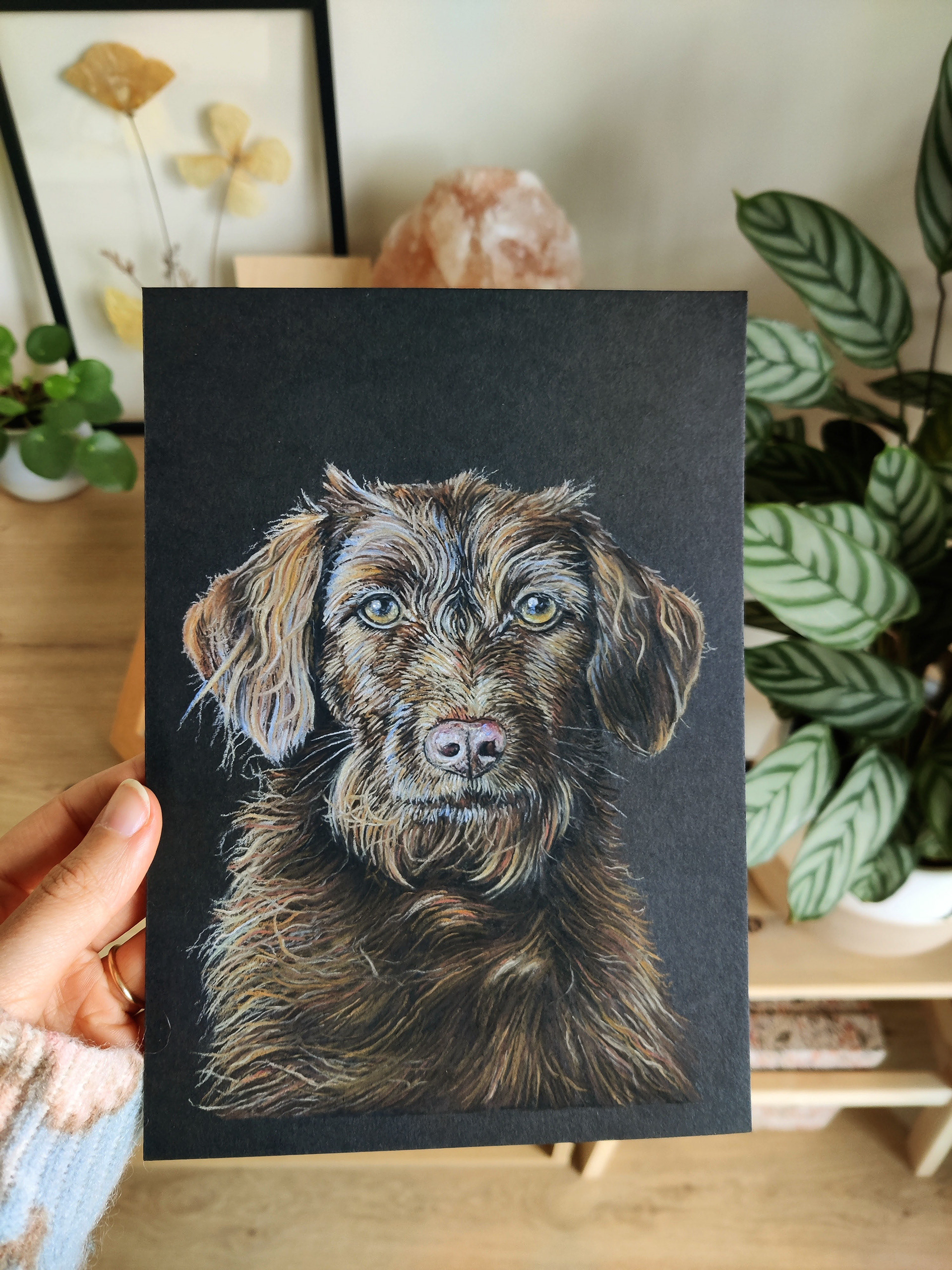 A dog mix on A5 black paper