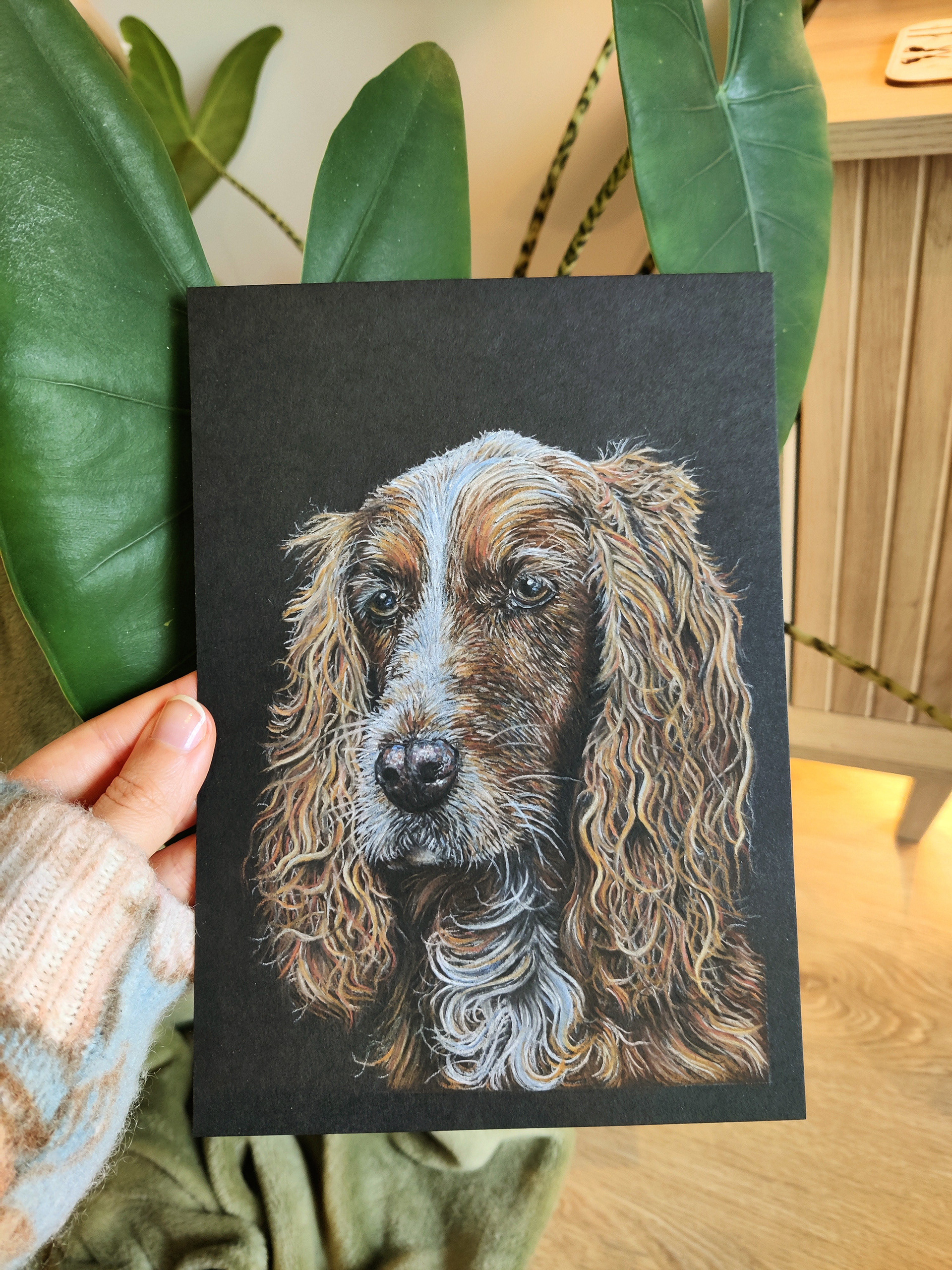 Cocker spaniel on A5 black paper