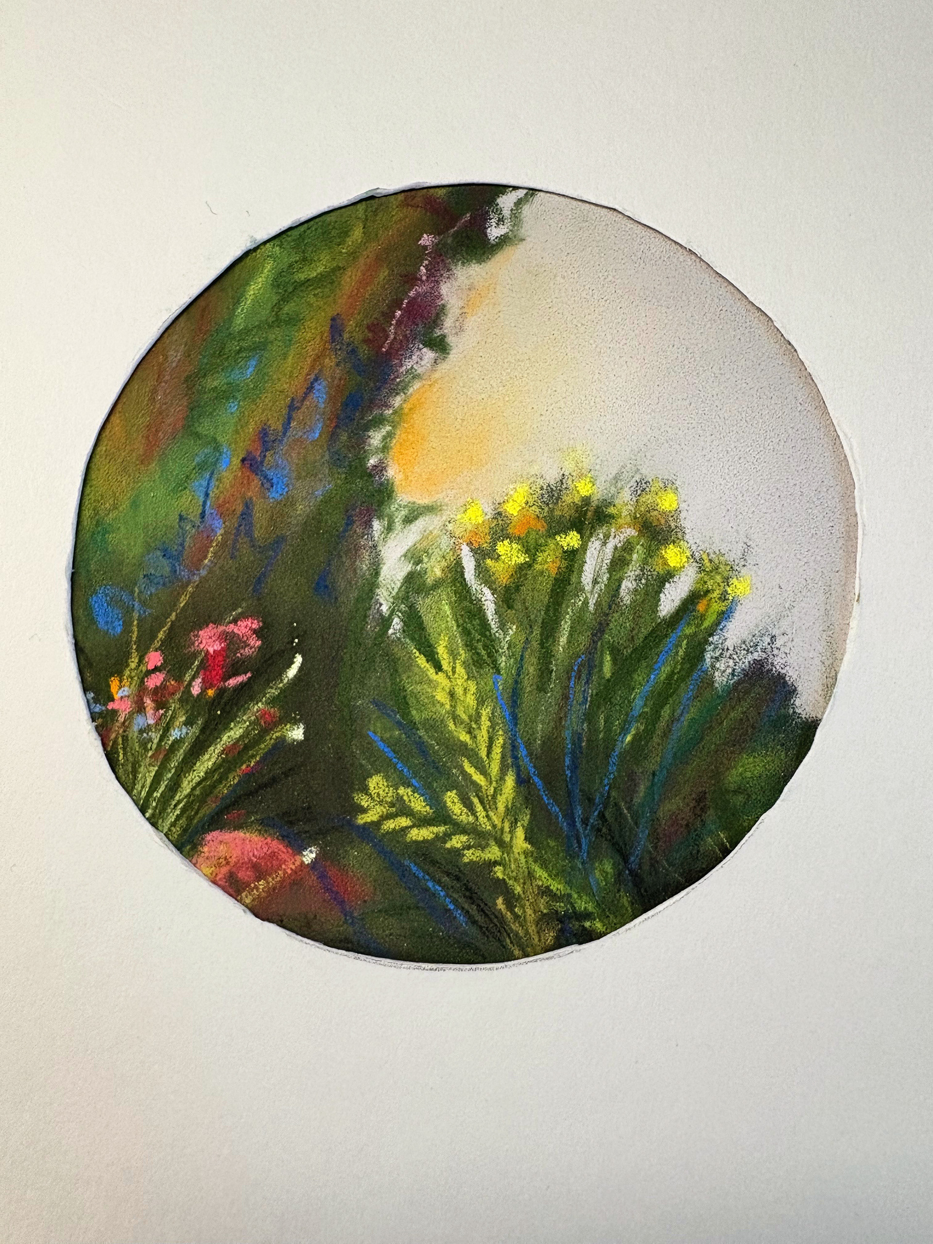 Abstract circle: Landscape on 30x40cm dark blue pastelmat using soft pastels #3