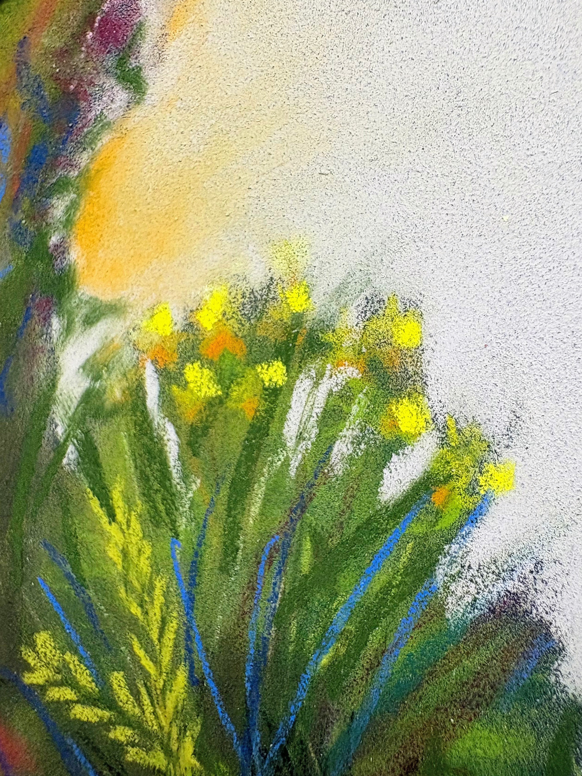 Detail: Landscape on 30x40cm dark blue pastelmat using soft pastels #2