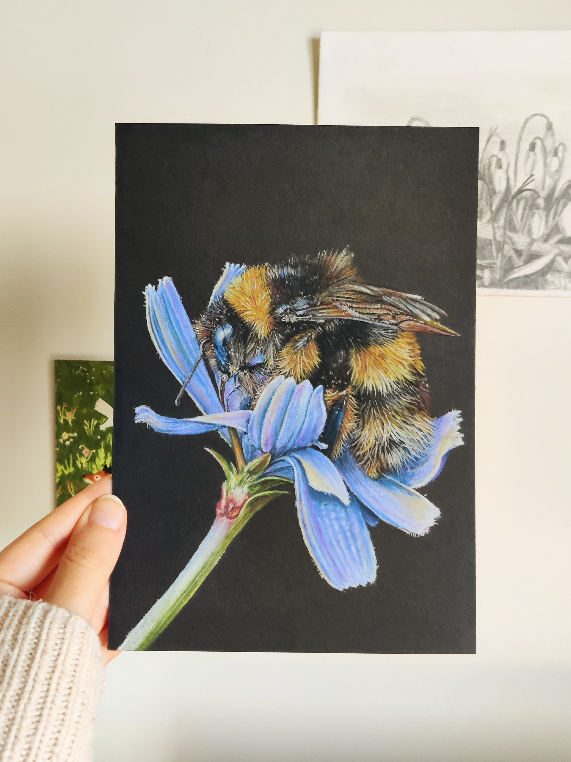 Bumblebee on A5 black paper