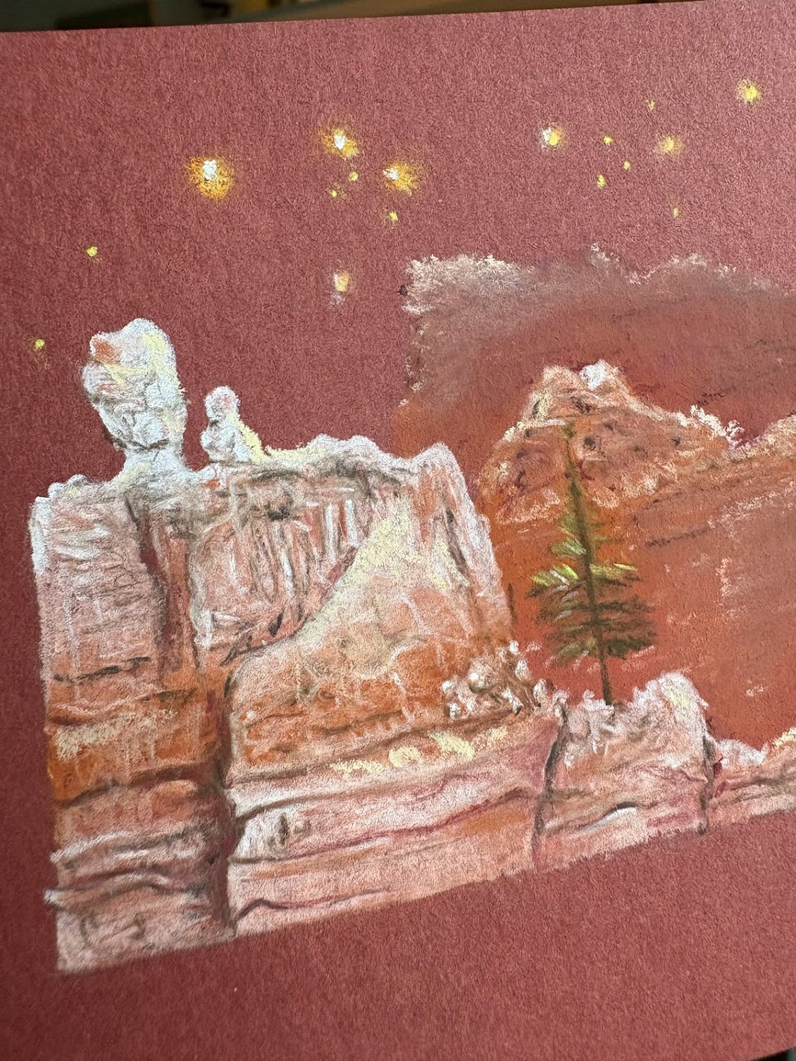 Detail: Bryce National Park landscape on A6 red paper #2