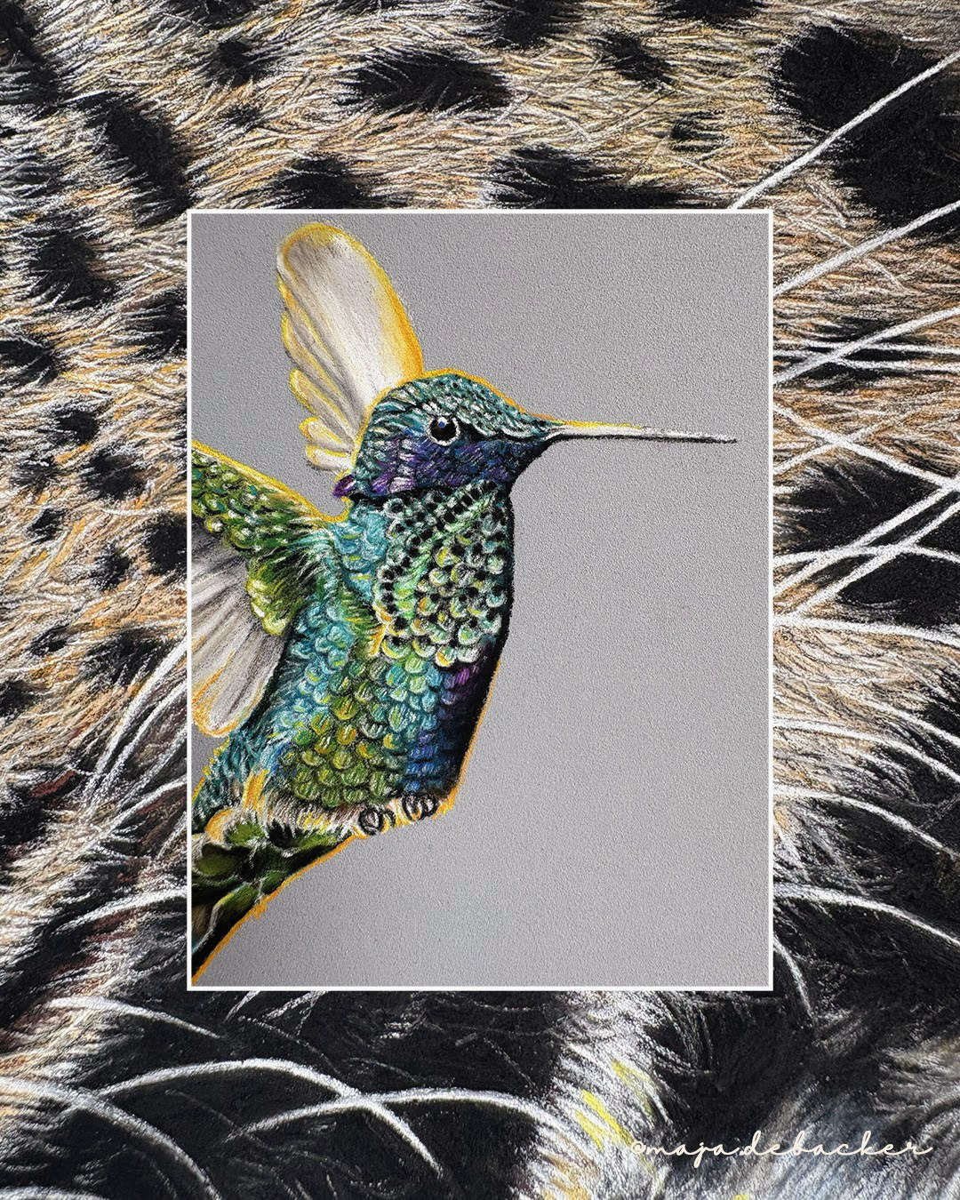 Jaguar & hummingbird on 30cm x 40cm pastelmat #2