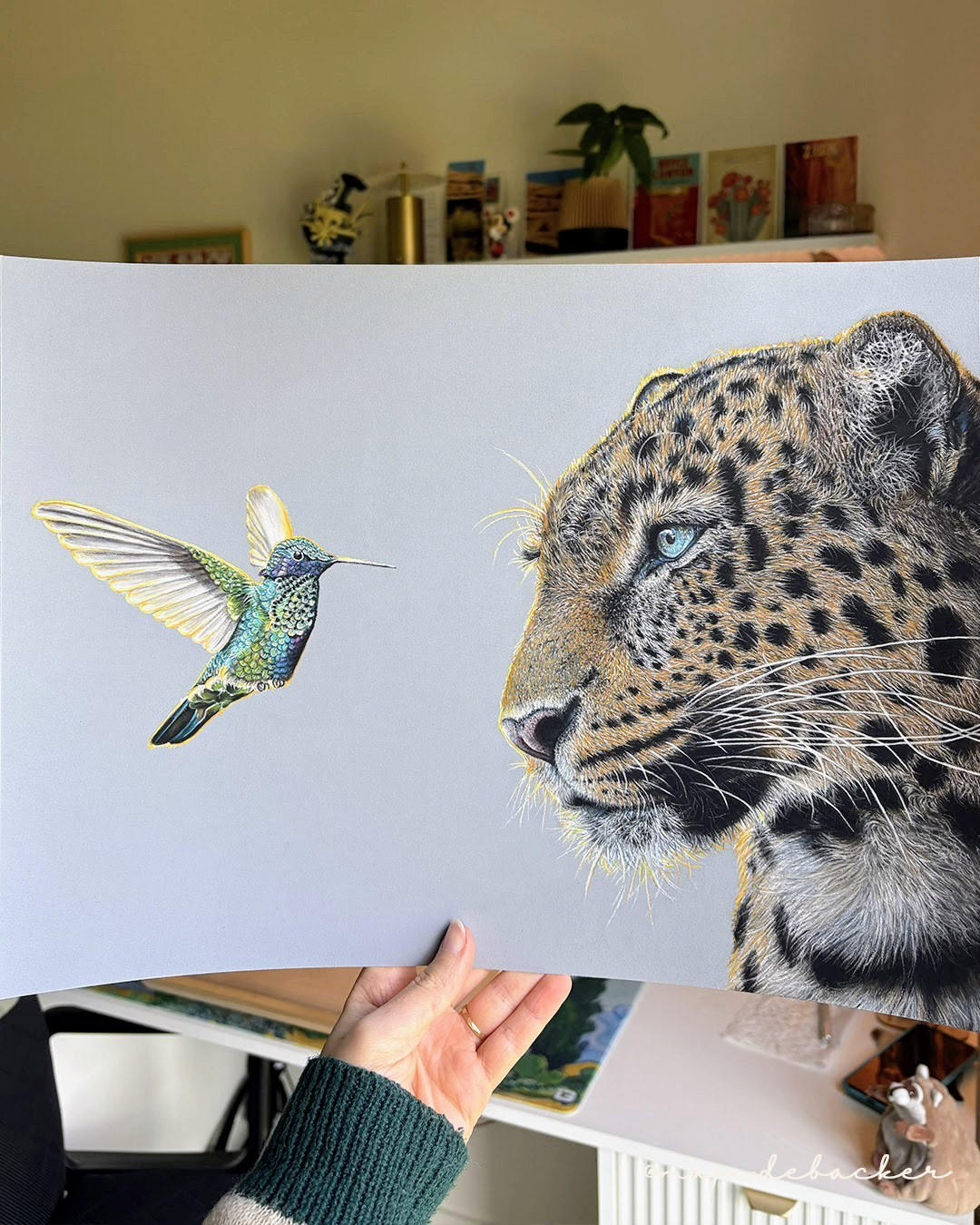 Jaguar & hummingbird on 30cm x 40cm pastelmat #1