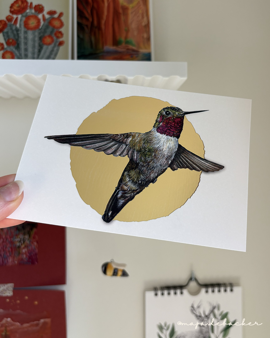 Hummingbird with golden background (A6)