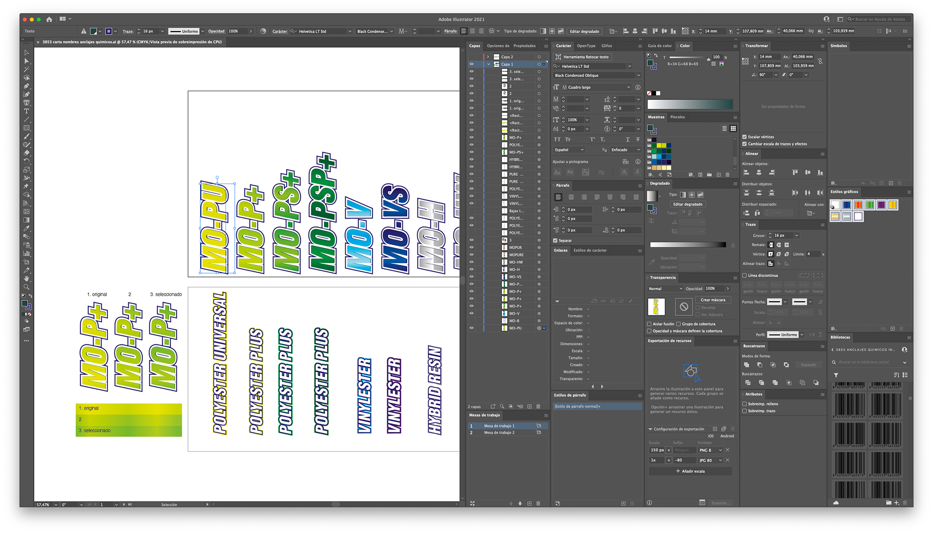 Captura de pantalla del diseño de los logotipos con el programa Adobe Illustrator