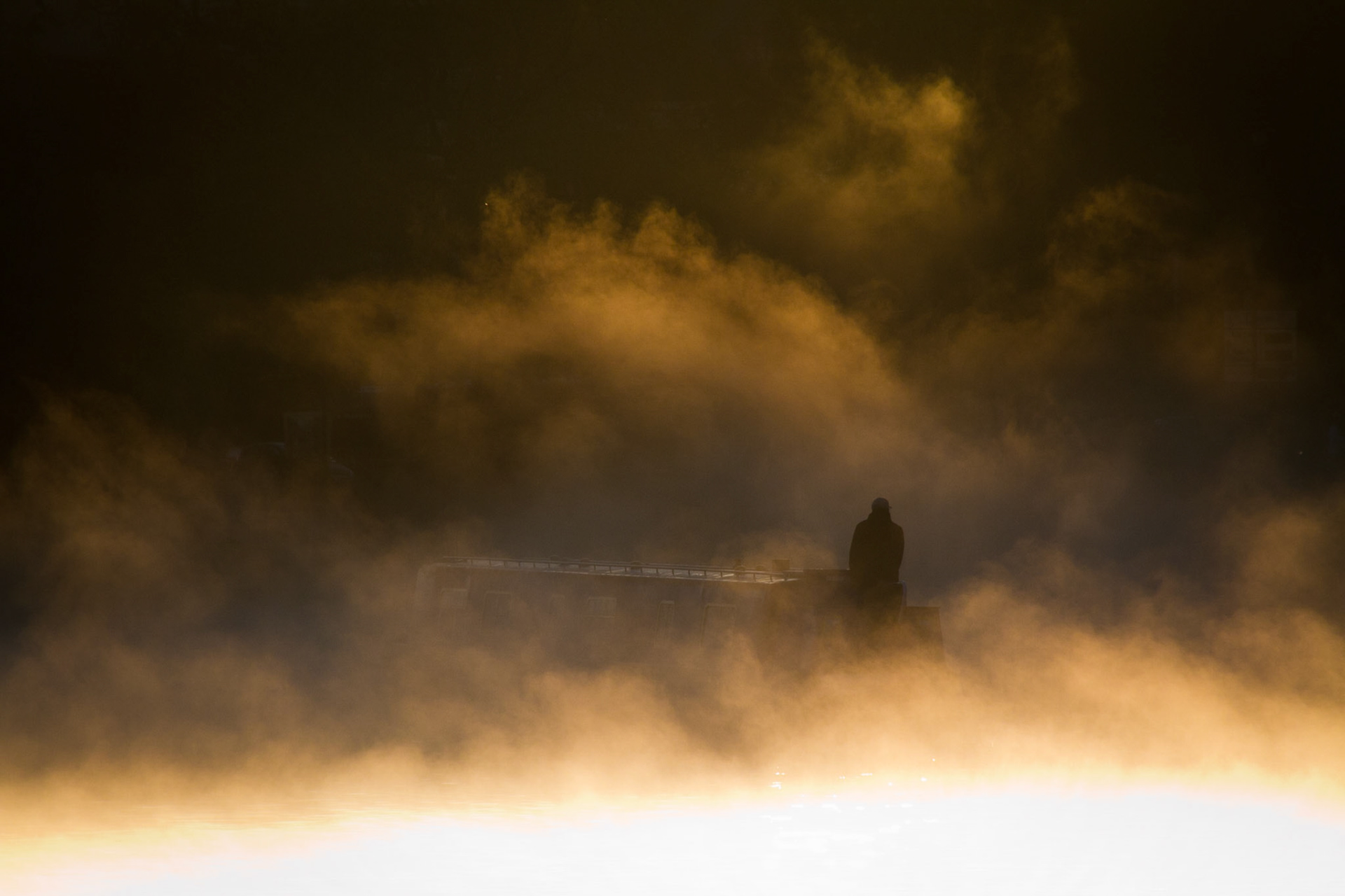 Canal Boat In The Mist