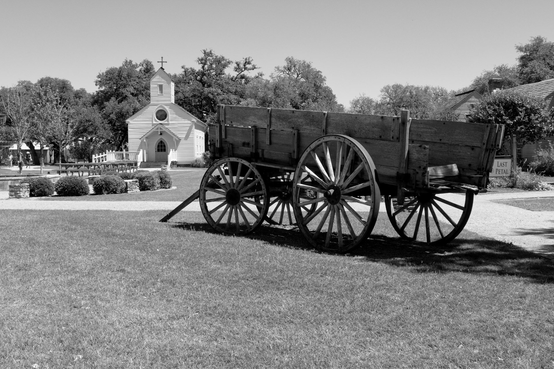 Old wagon and church