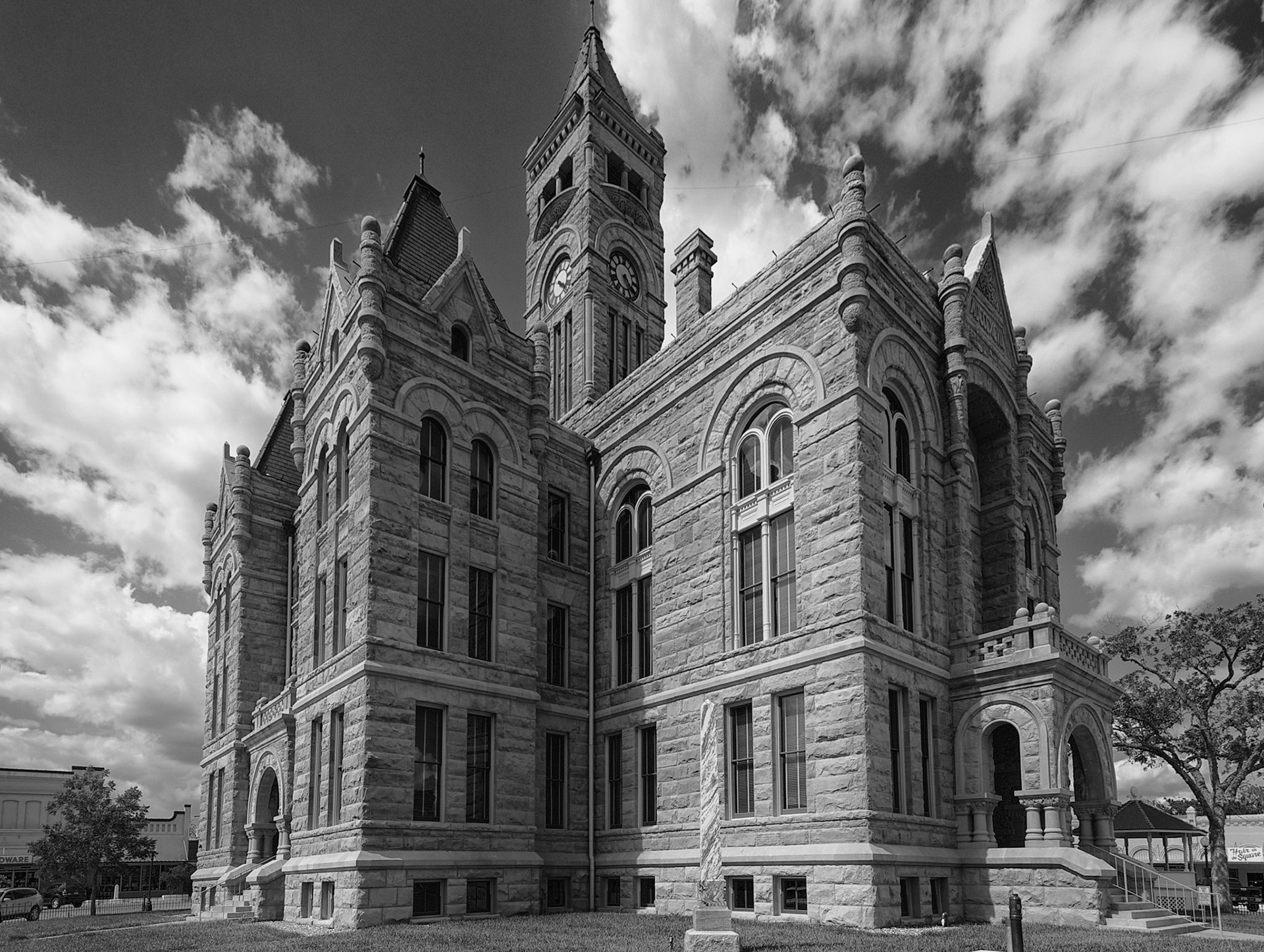 Dramatic B&amp;W of the Lavaca County Courthouse in Hallettsville, Texas