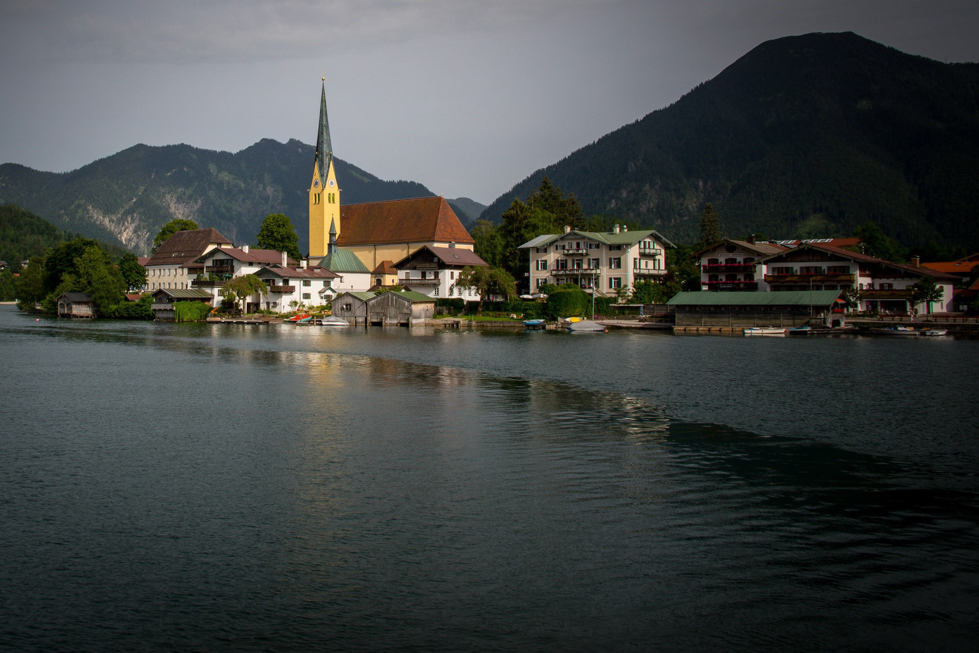 Cathedral along the picturesque shores of the Tegern See in Bavaria