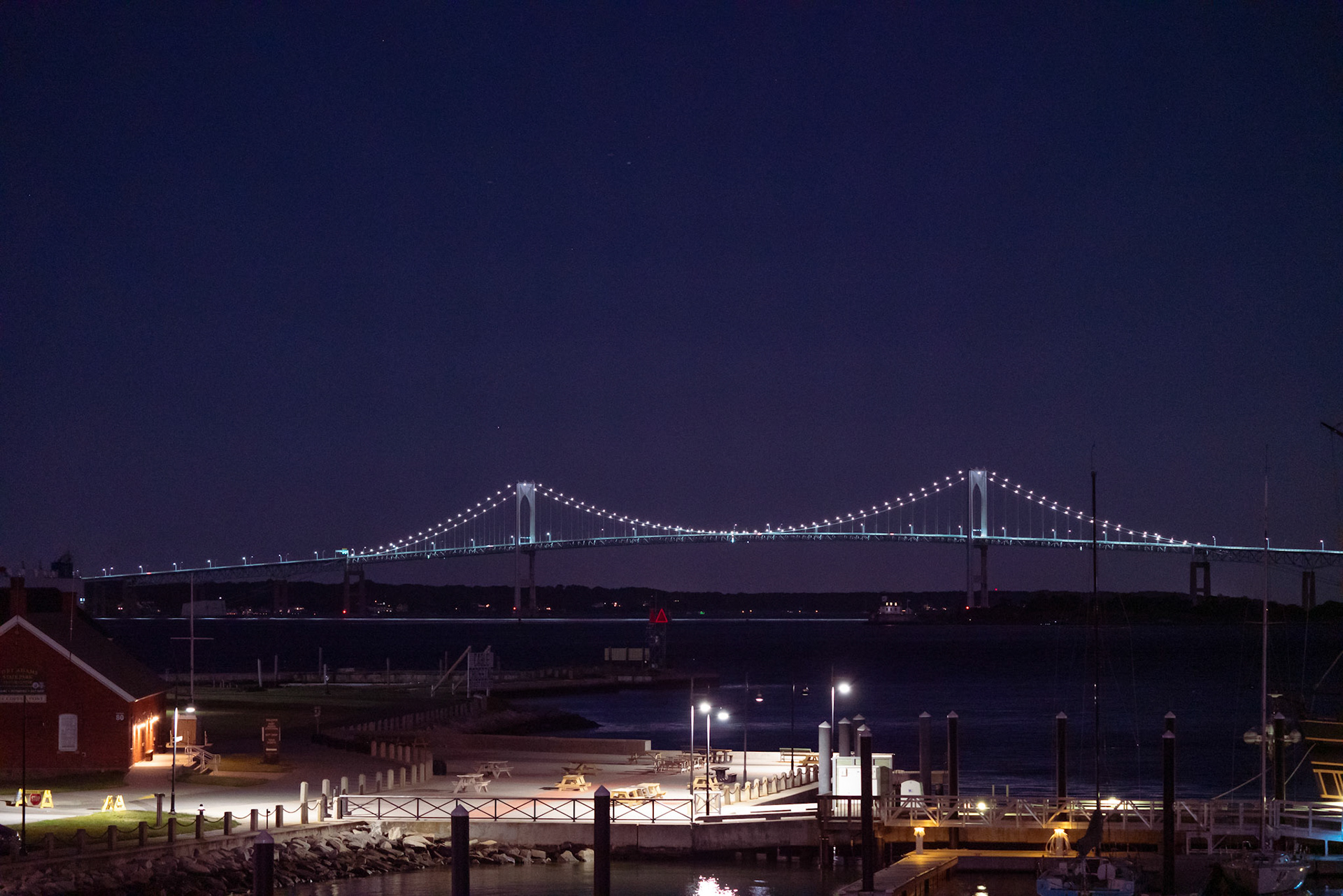 Newport Bridge light up at night