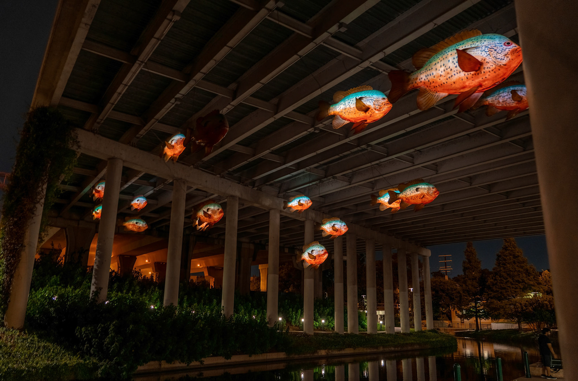 Fish Art under the Camden Street Bridge on the San Antonio River Walk