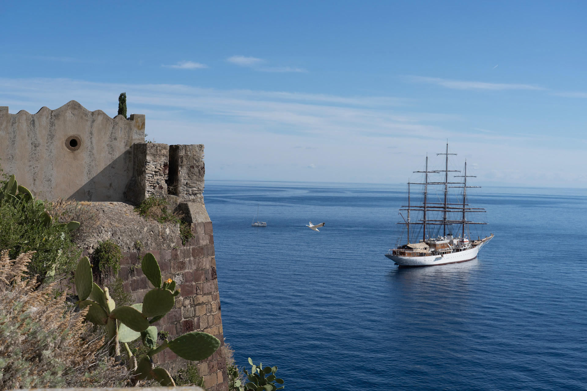 Sea Cloud anchored in Lipari